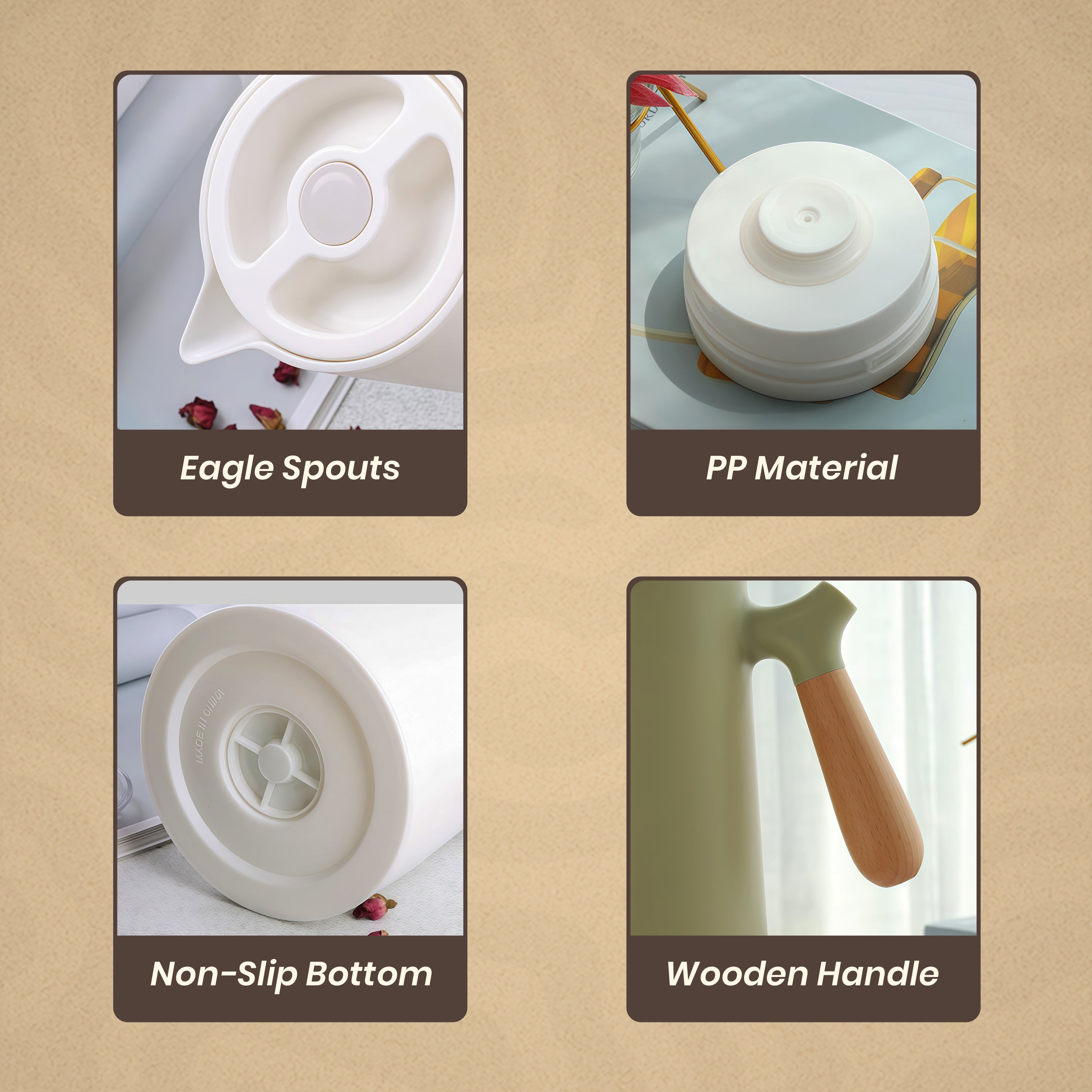 Homero 1 Litre Insulated Vacuum Flask with Wooden Handle (White)