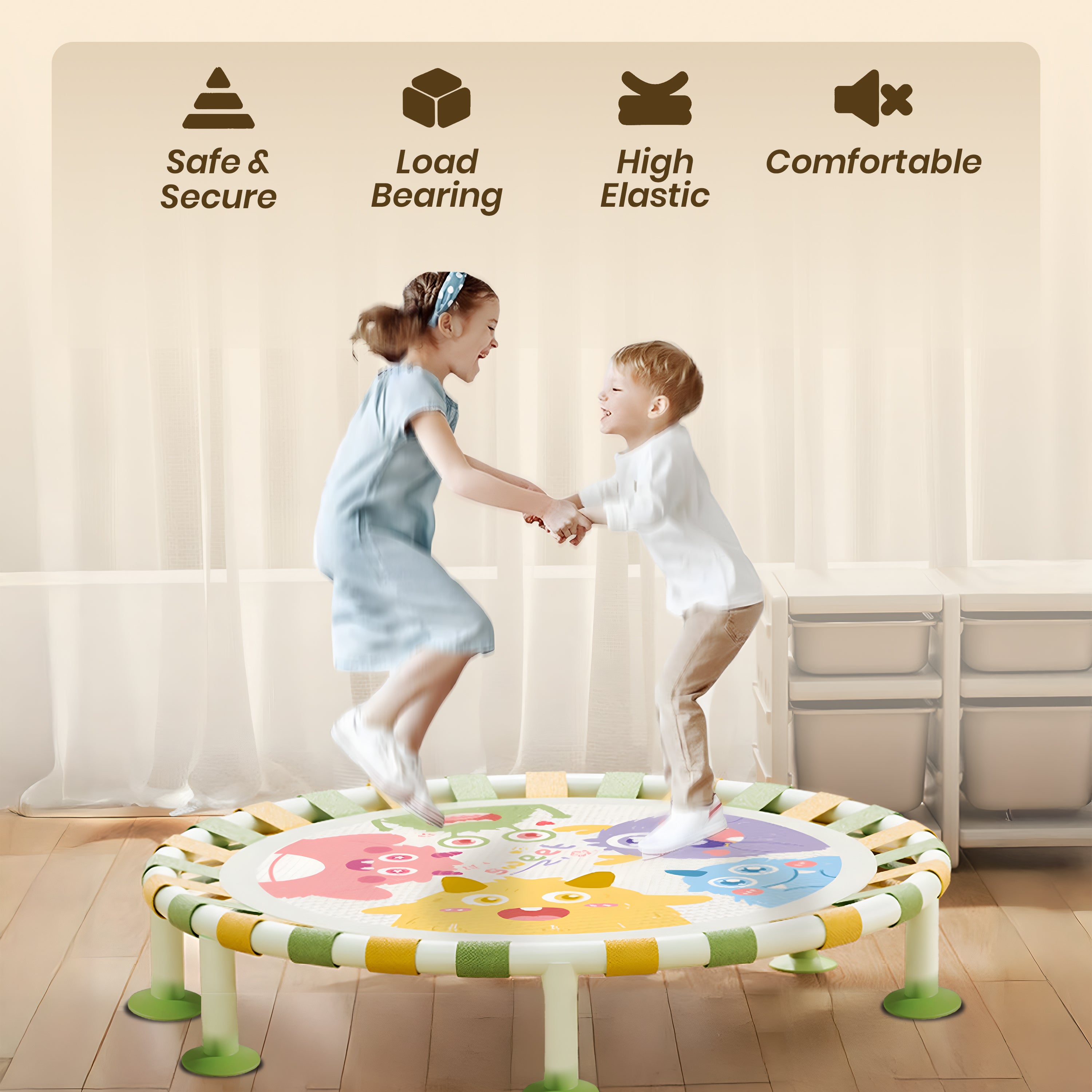 Homero Foldable Kids Trampoline with Safety Lock and Jump Surface