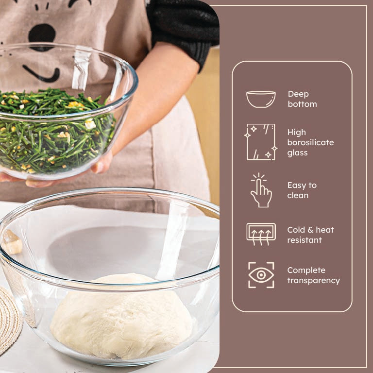 Homero Large Capacity Heat Resistant Glass Mixing Bowl with Lid - 6000ml