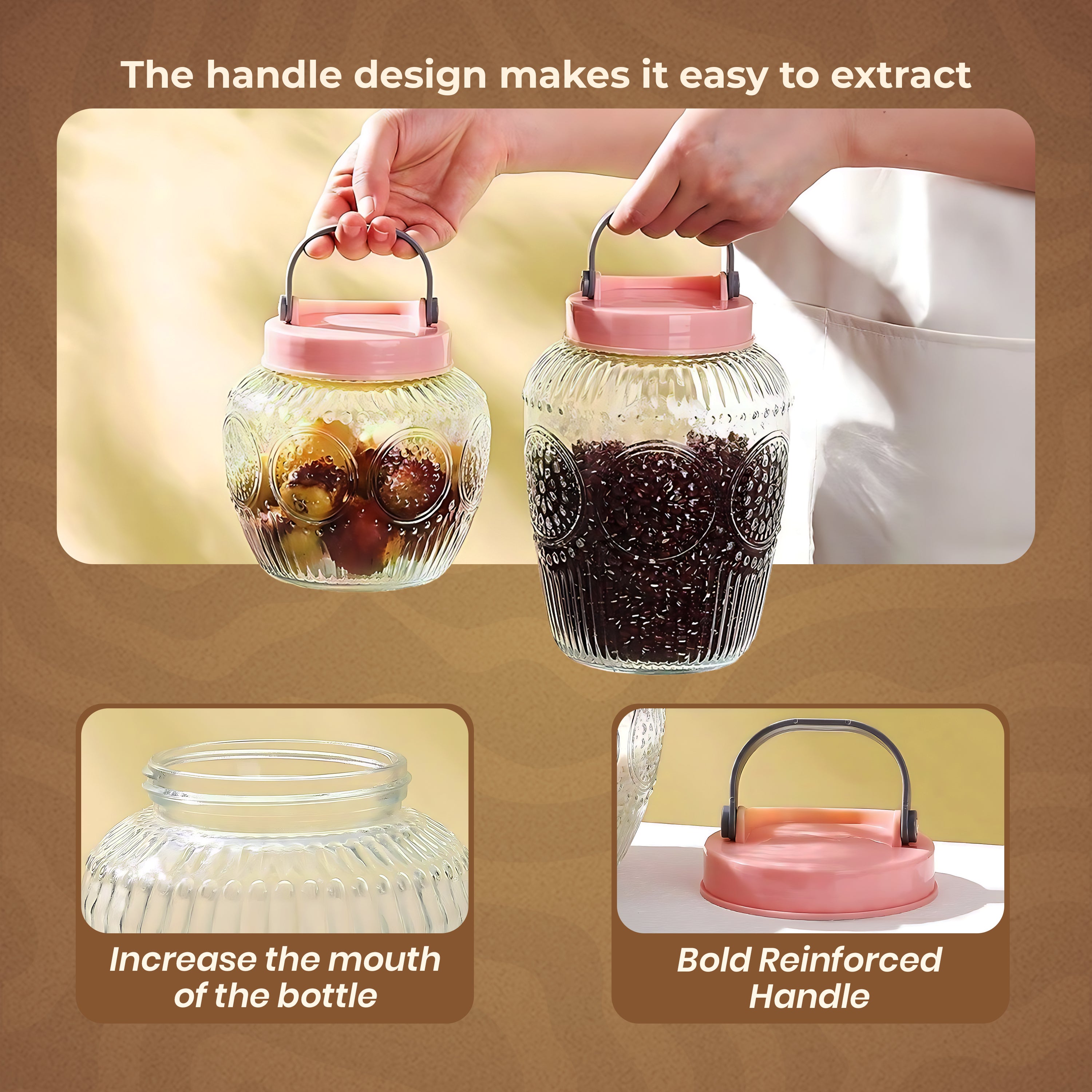 Homero Multi-Use Glass Jar with Handle and Airtight Lid Set of 3