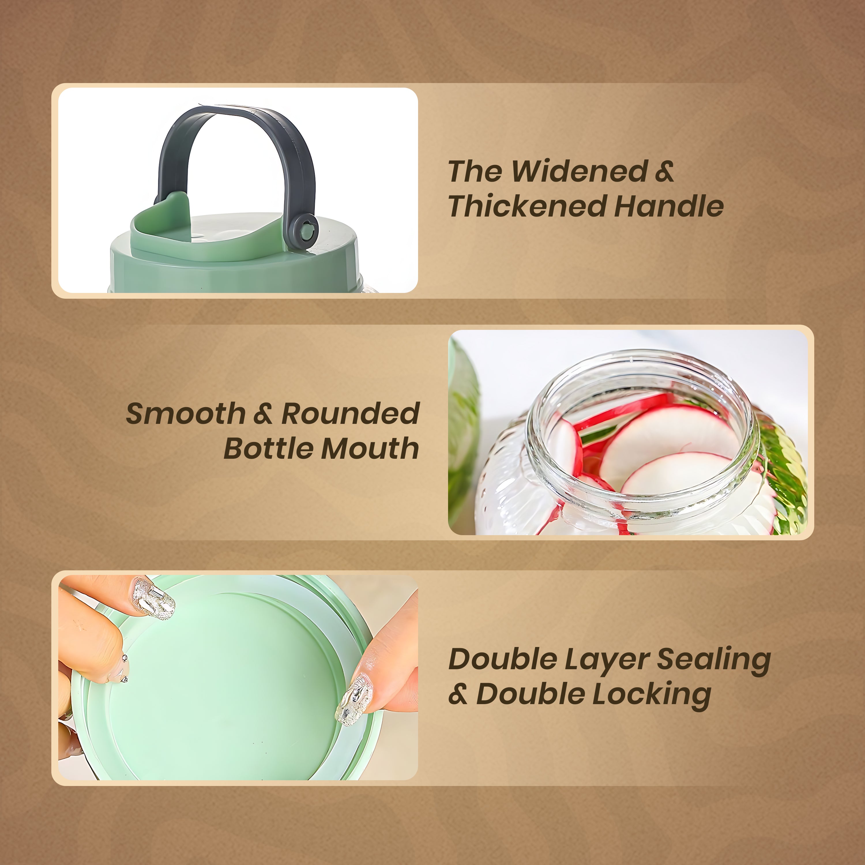 Homero Multi-Use Glass Jar with Handle and Airtight Lid Set of 3