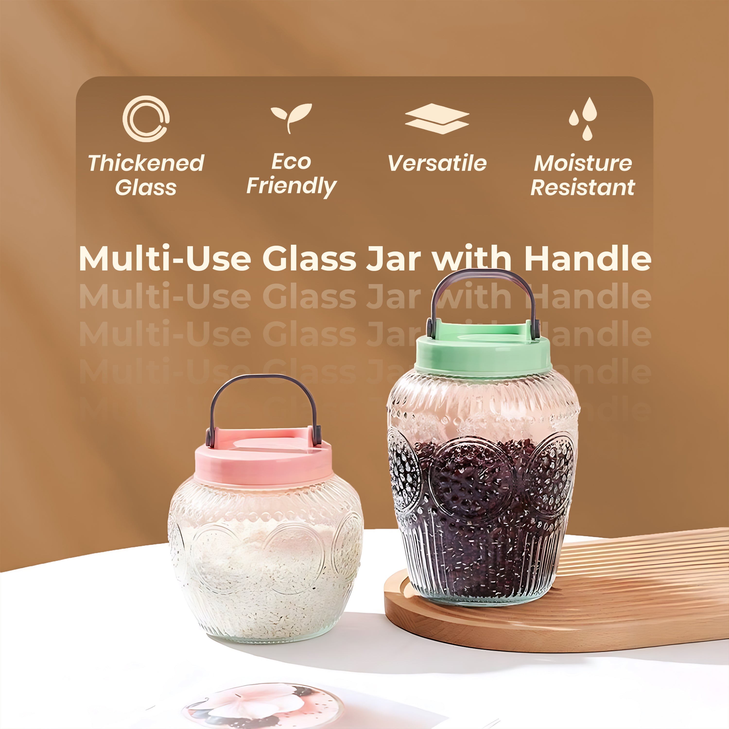 Homero Multi-Use Glass Jar with Handle and Airtight Lid Set of 3