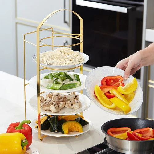 Multipurpose 5 Tier Wall-Mounted Kitchen Counter Rack (Gold)