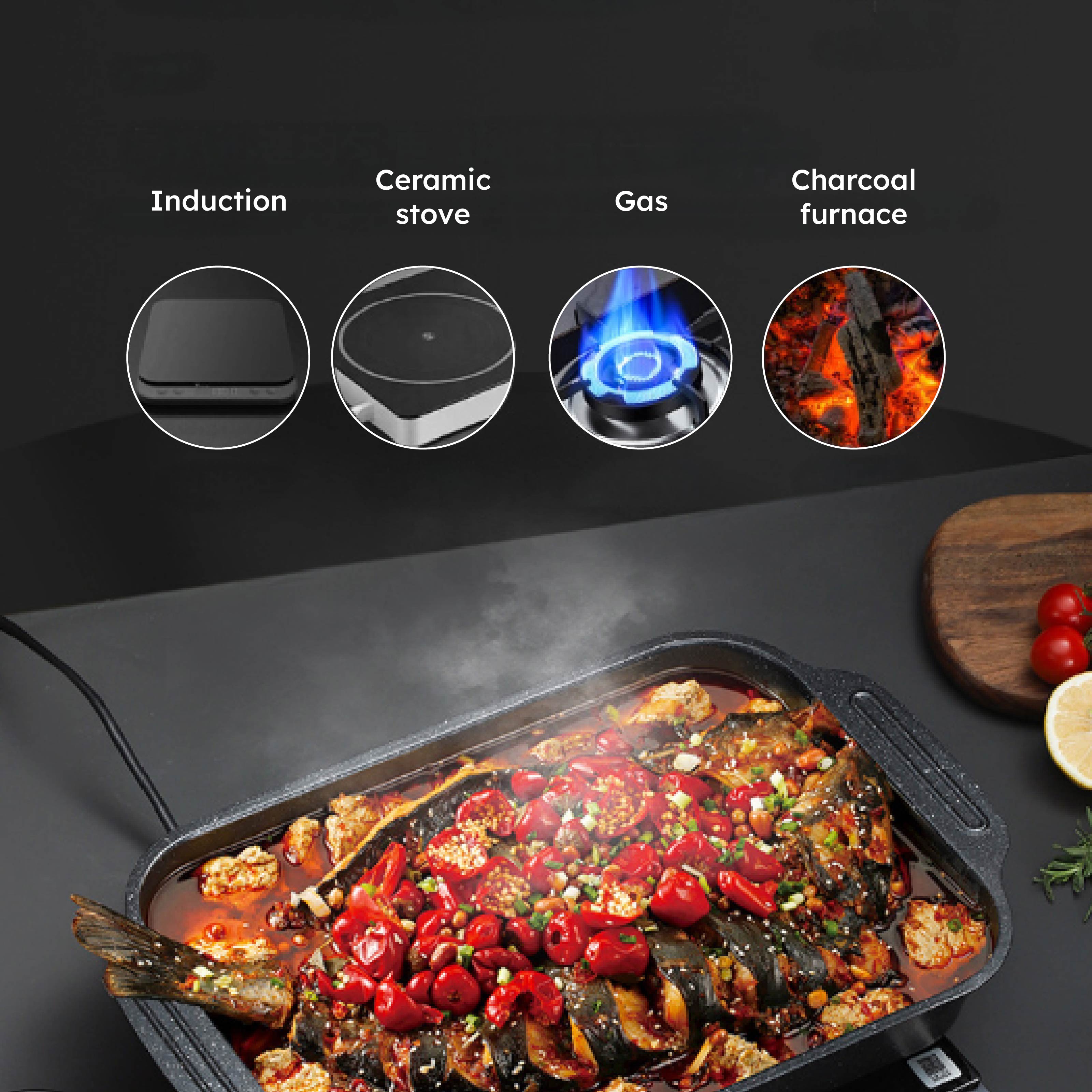 Multipurpose Carbon-Steel Non-Stick Grilled Pan with Lid
