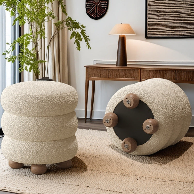 Multipurpose Velvet Ottoman Footstool with Wooden Base