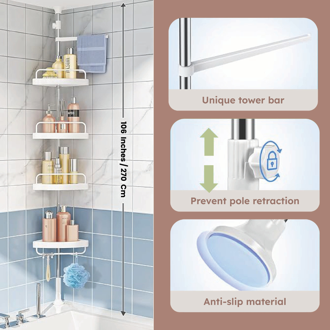 HOMERO Multipurpose Bathroom Rack with Hooks and Towel Bar - 4 Tier