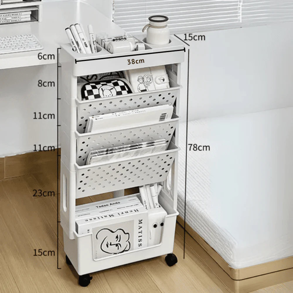 Multi Purpose Space Saving Dual Access Book Stationery Organizer with Wheels