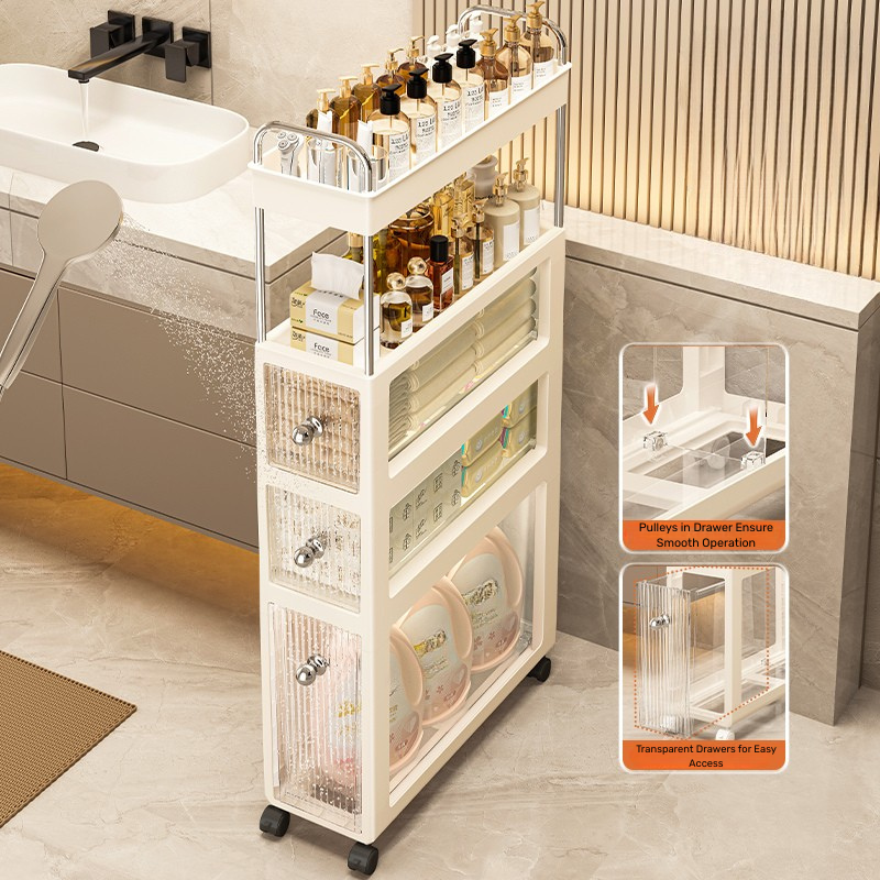 HOMERO Slim 4-Layer Storage Cabinet with Wheels (110cm Height)