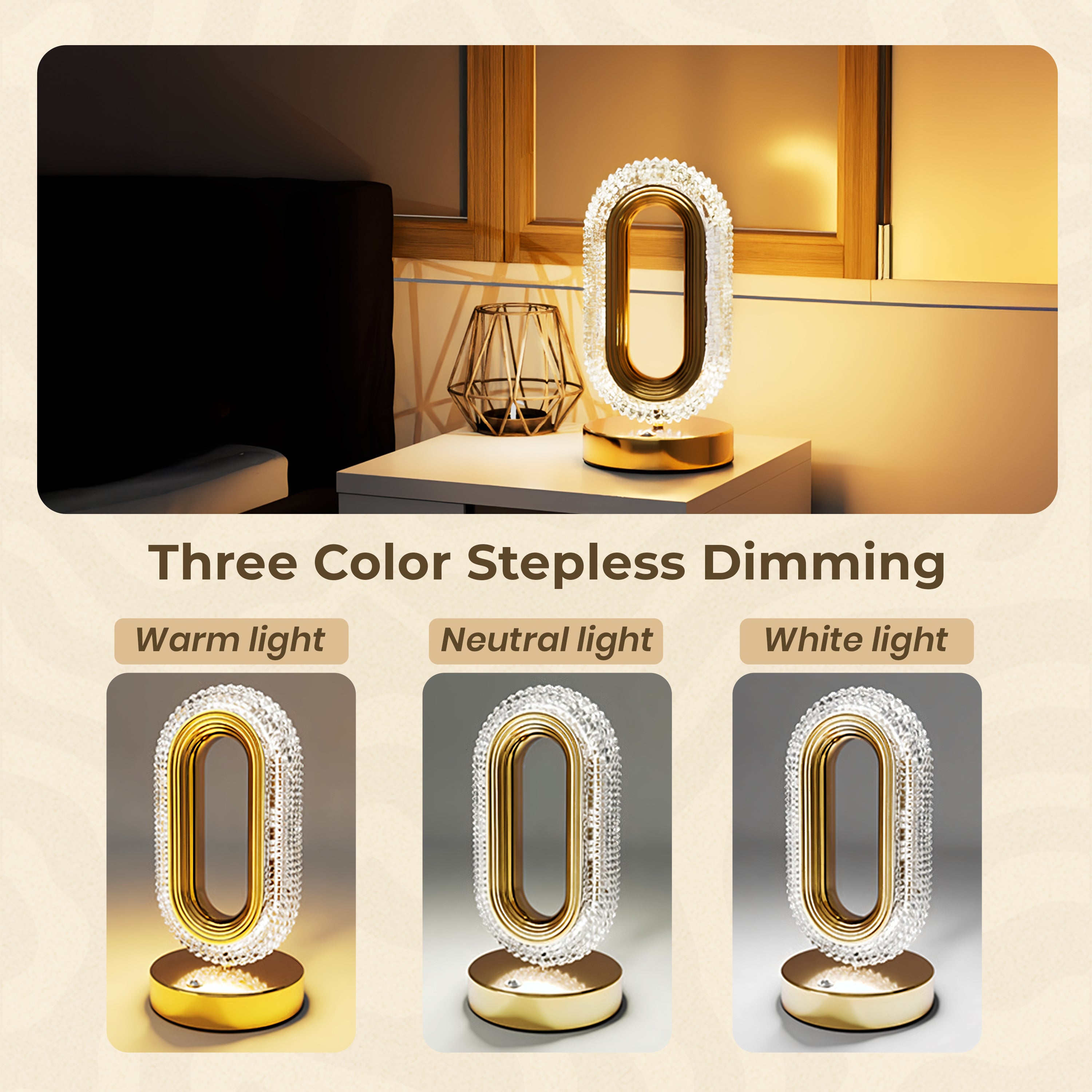 Homero Romantic Crystal Table Lamp Touch Control USB Rechargeable Gold Finish