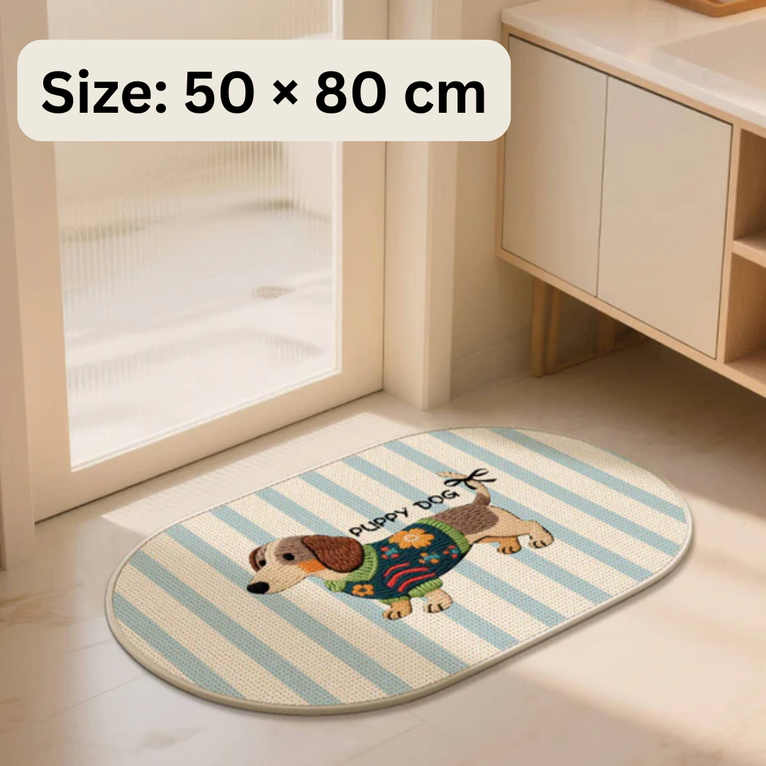 Homero Cute Puppy Linen Absorbent Anti-Slip Floor Mat - 50x80cm