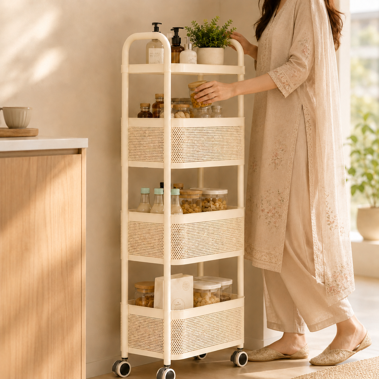 Homero Multipurpose 4-Layer High Quality Plastic Narrow Gap Storage Trolley