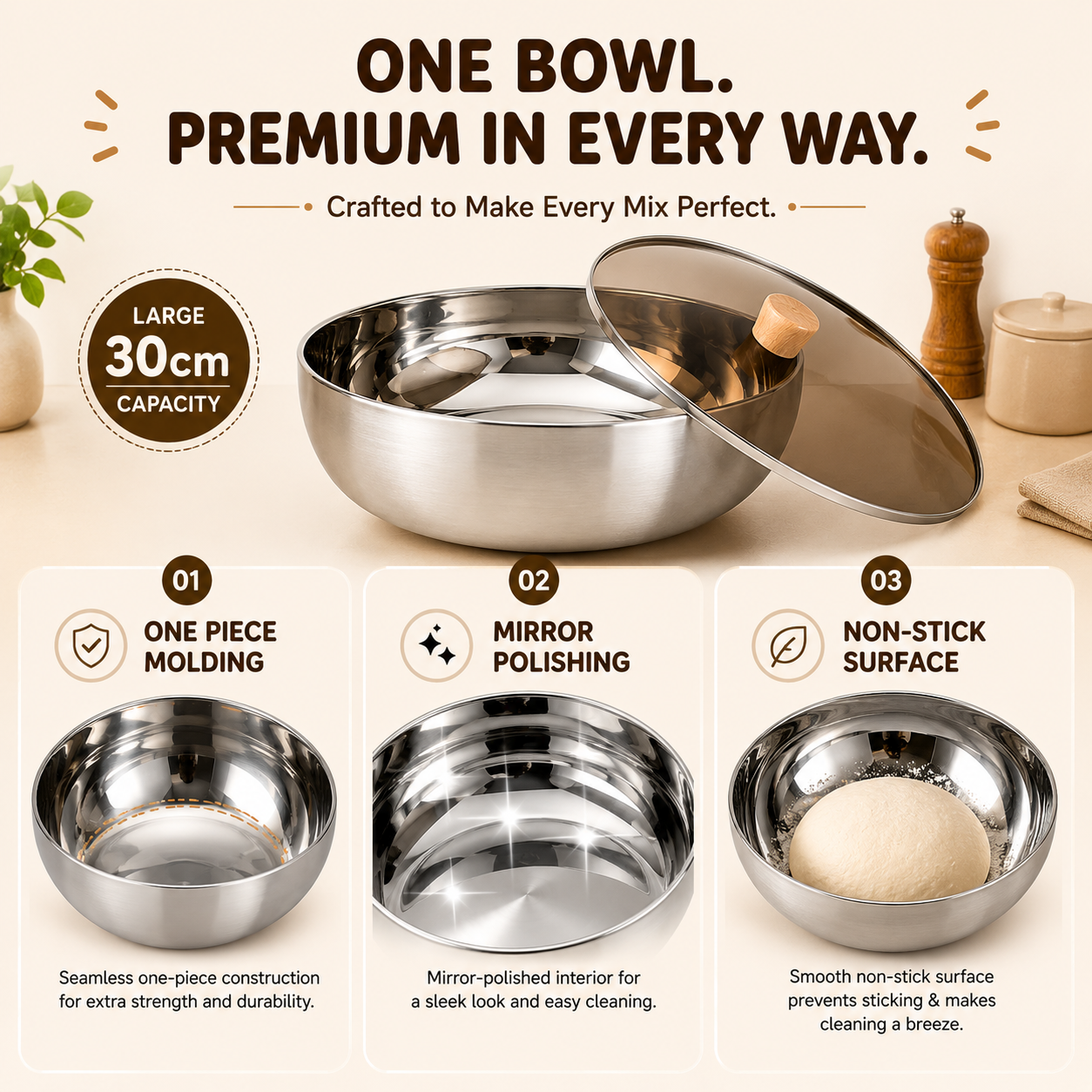 Homero Large-Capacity Stainless Steel Mixing Bowl with Lid