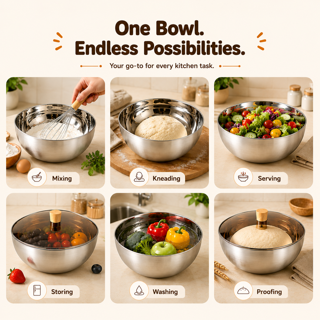 Homero Large-Capacity Stainless Steel Mixing Bowl with Lid