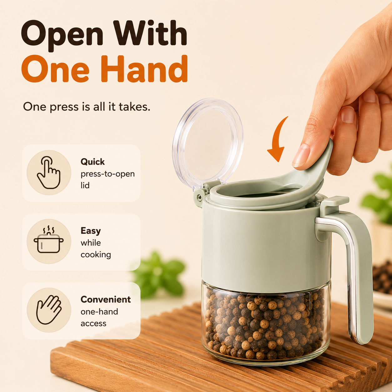 Homero Multi-Purpose One-Hand Operated Spice Jar with Flip Cap