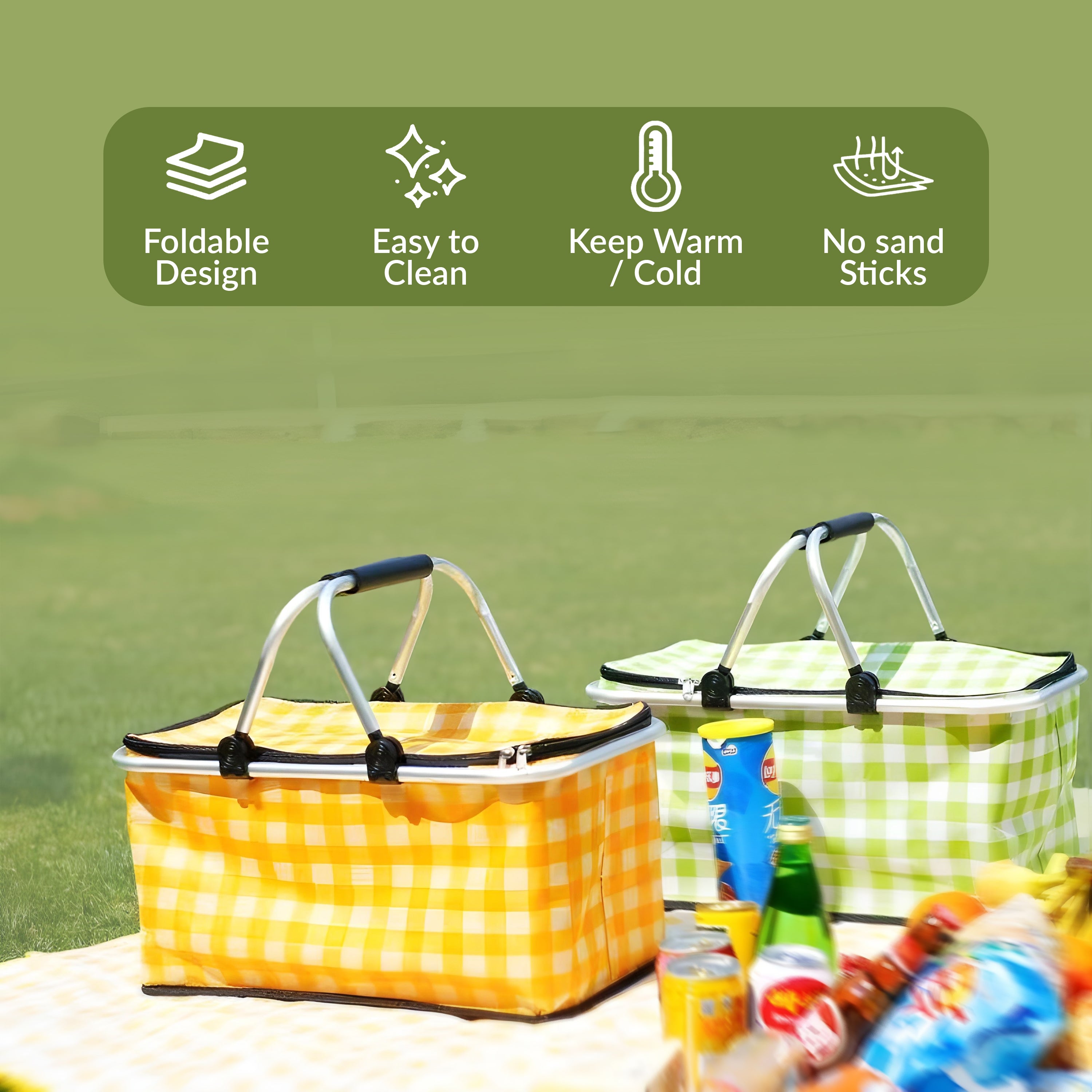 Homero Multi-Purpose Insulated Foldable Picnic Basket with Aluminum Frame