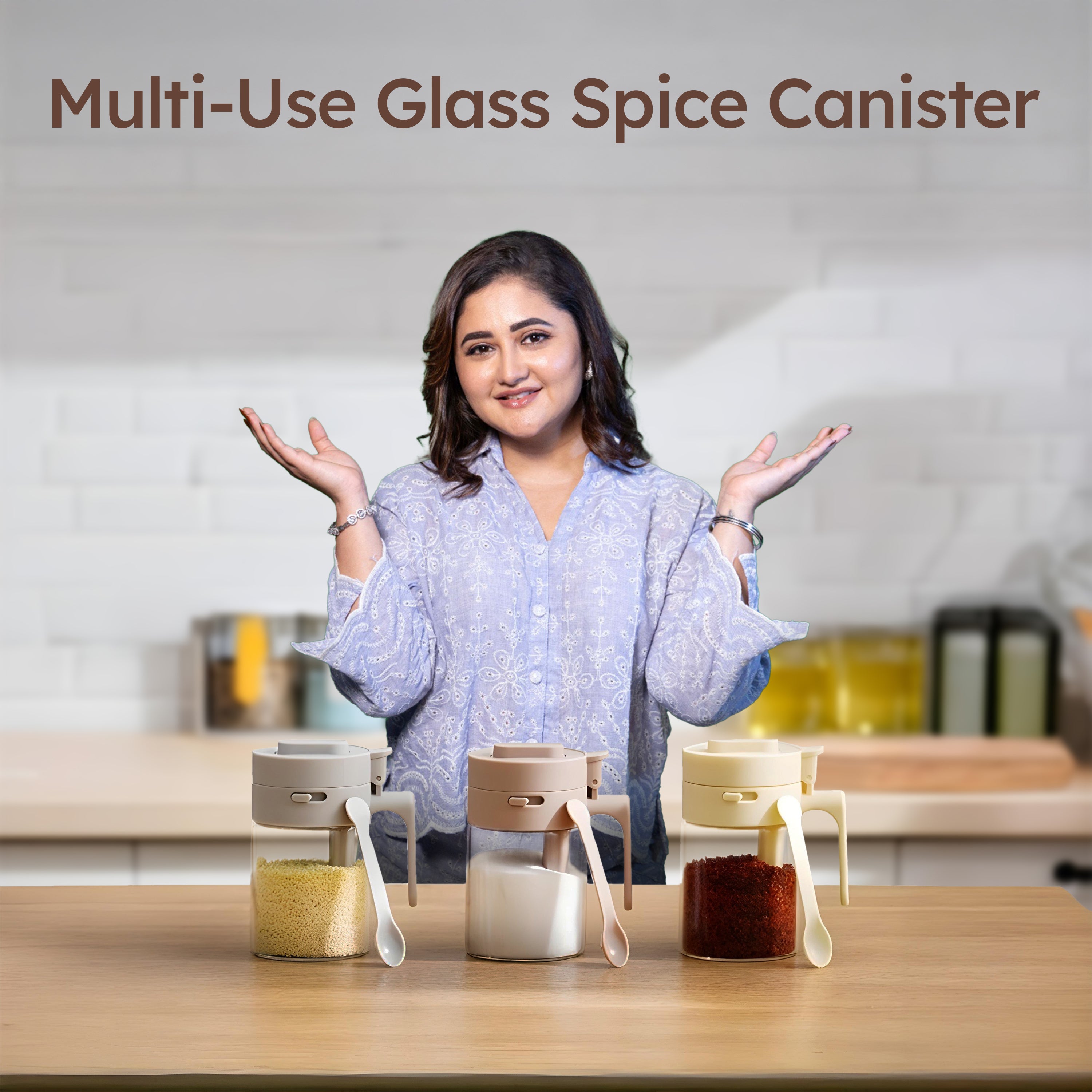 Homero Multi-Use Glass Spice Canister with Airtight Lid and Spoon