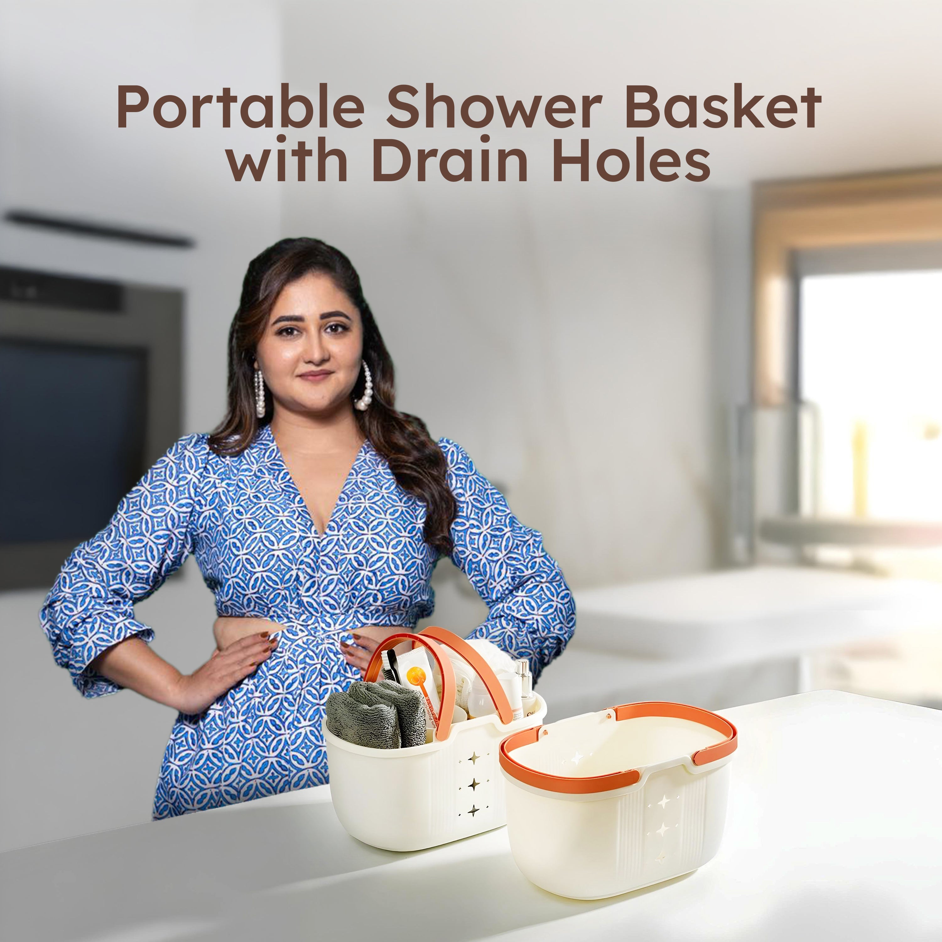 Homero Portable Shower Basket with Drain Holes and Handle