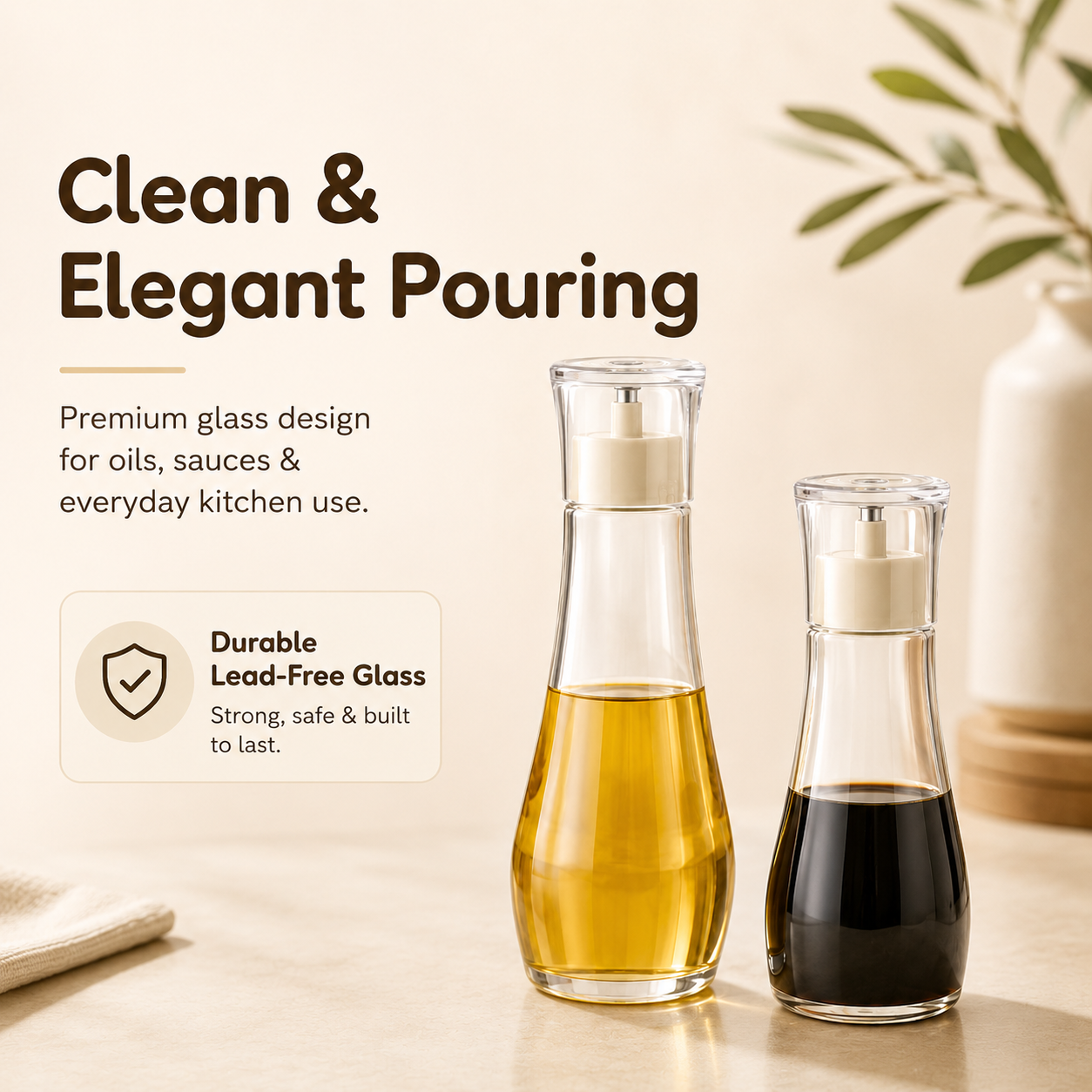 Homero Premium Glass Oil Dispenser with No-Drip Spout for Kitchen Use
