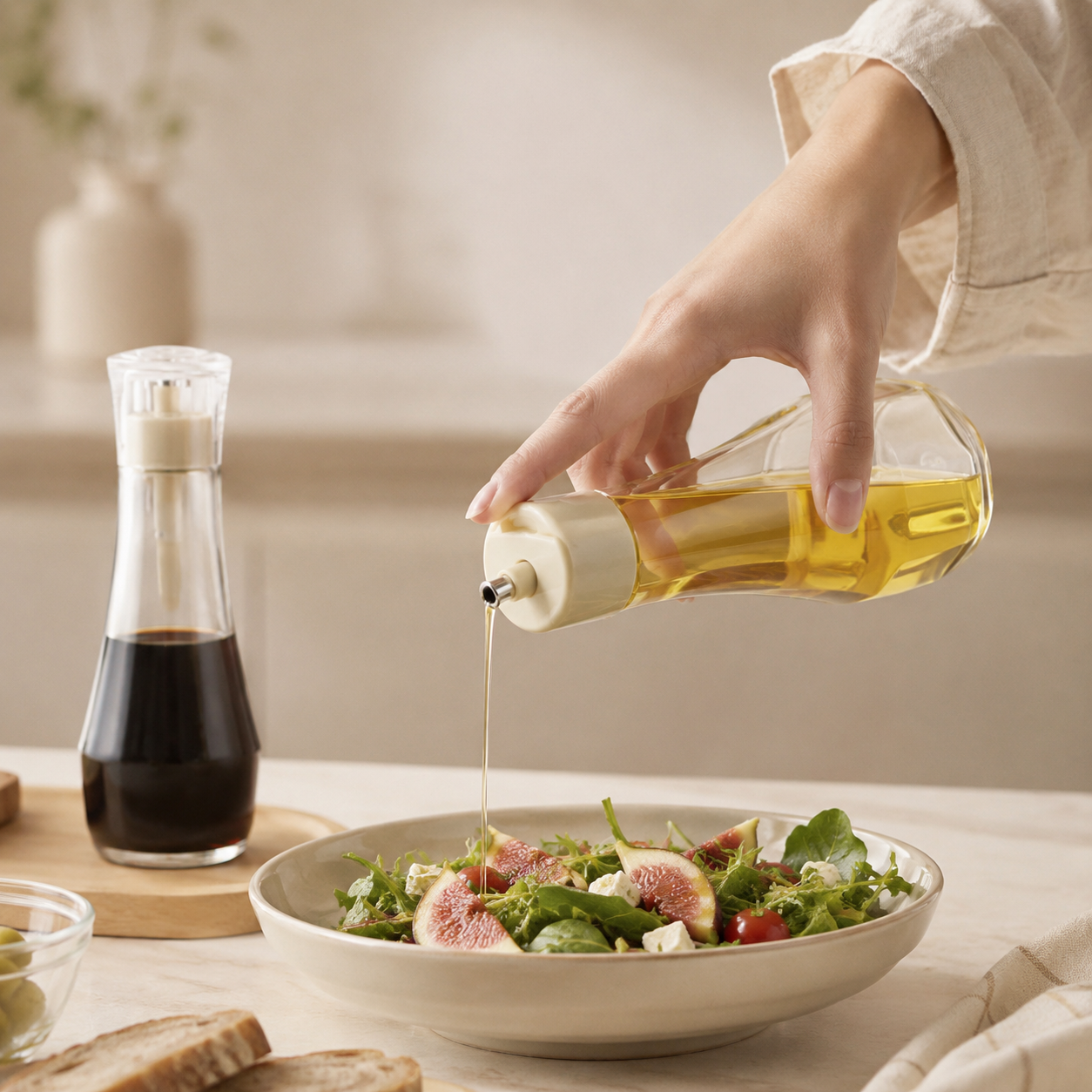 Homero Premium Glass Oil Dispenser with No-Drip Spout for Kitchen Use