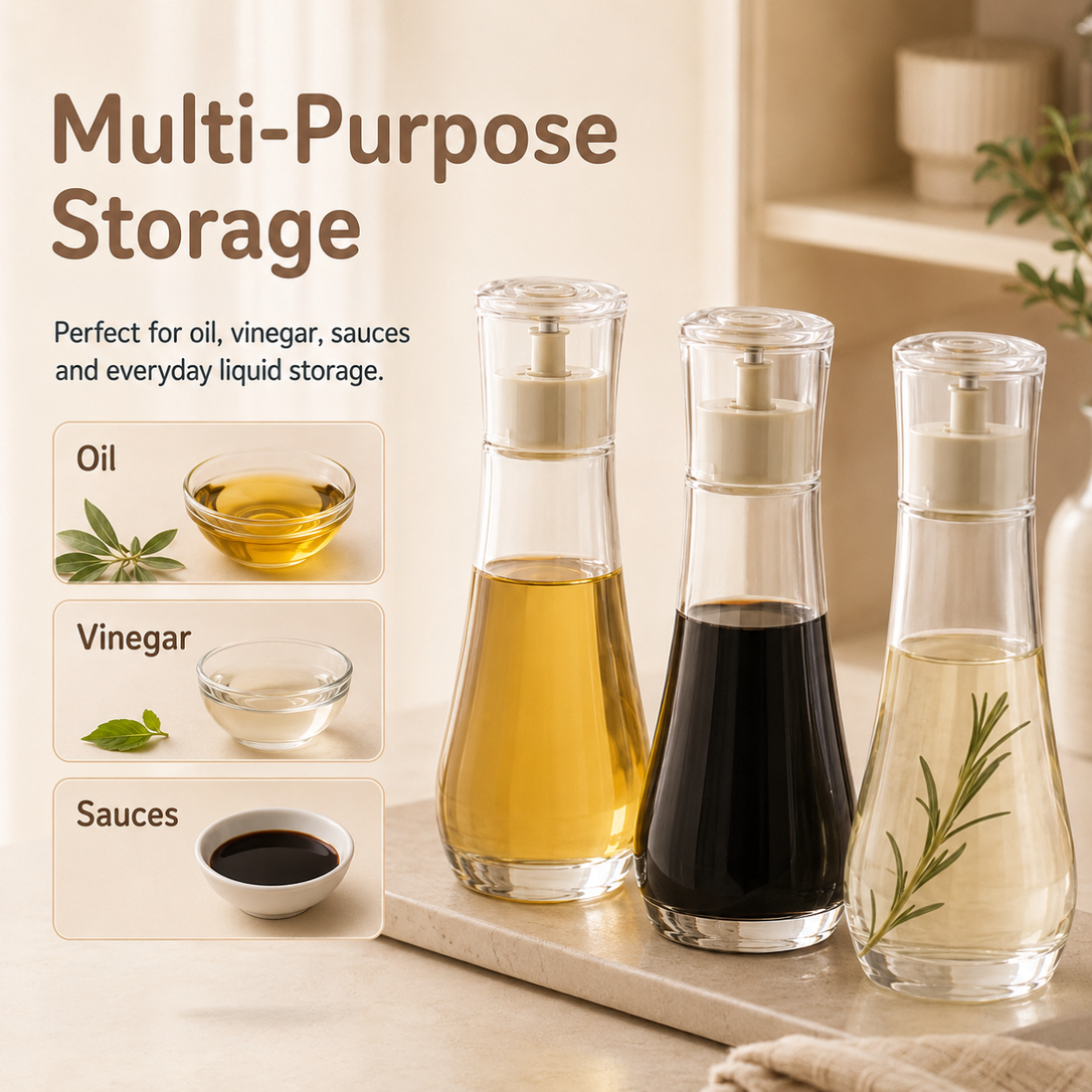 Homero Premium Glass Oil Dispenser with No-Drip Spout for Kitchen Use