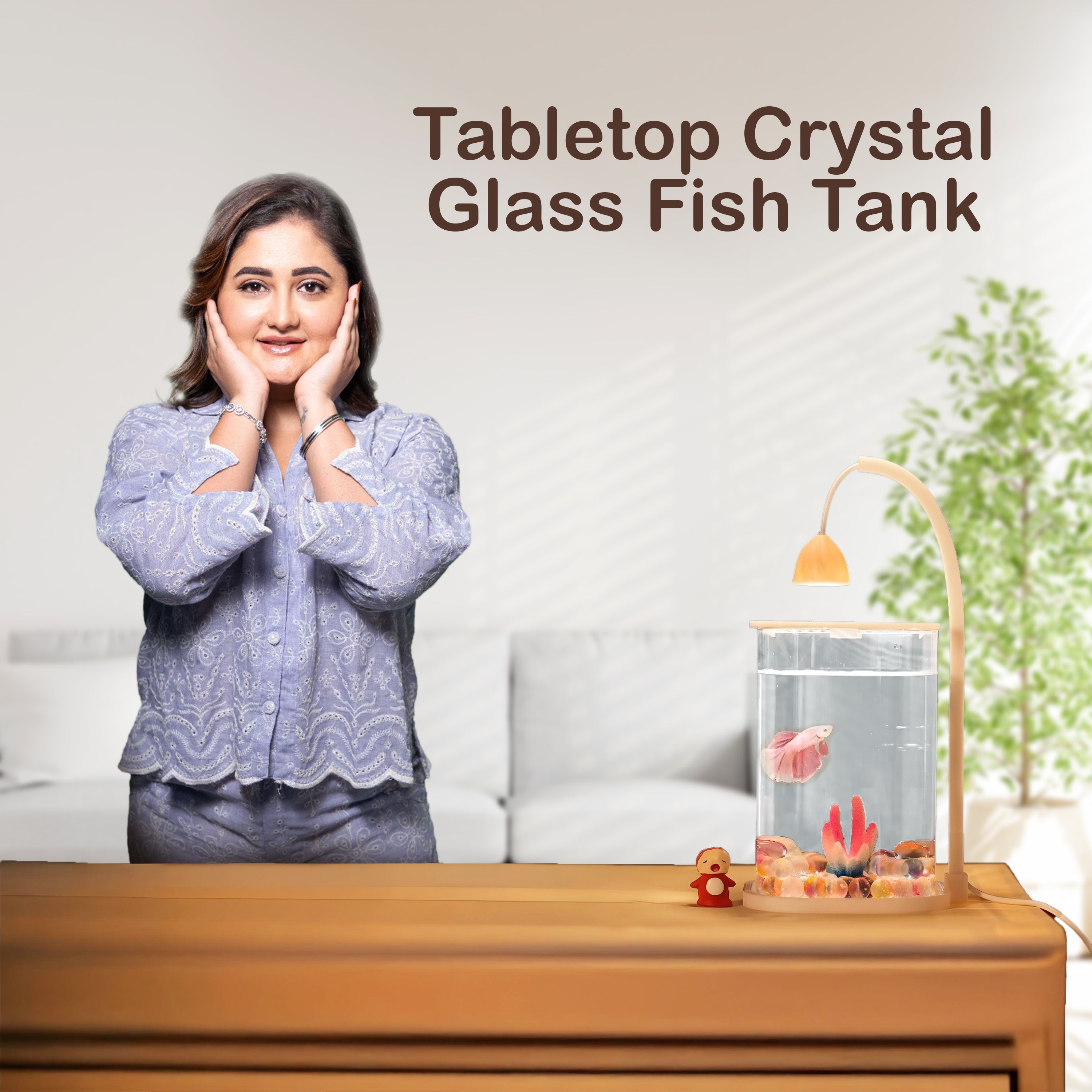 Homero Multi-Functional Ice Crystal Desktop Aquarium Setup with Lamp