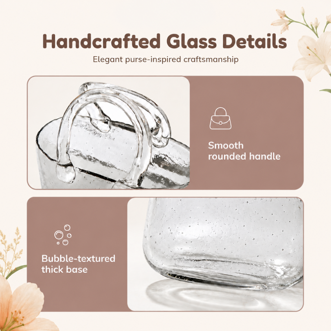 Homero Transparent Hand Blown Glass Vase with Elegant Purse Design