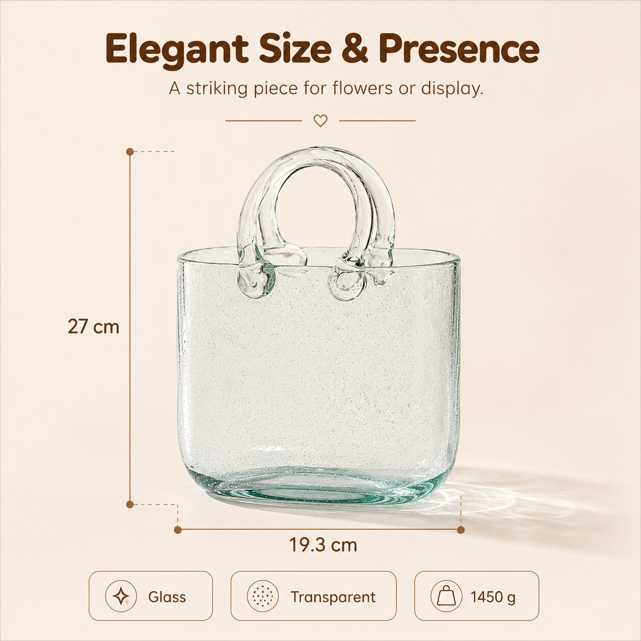 Homero Transparent Hand Blown Glass Vase with Elegant Purse Design