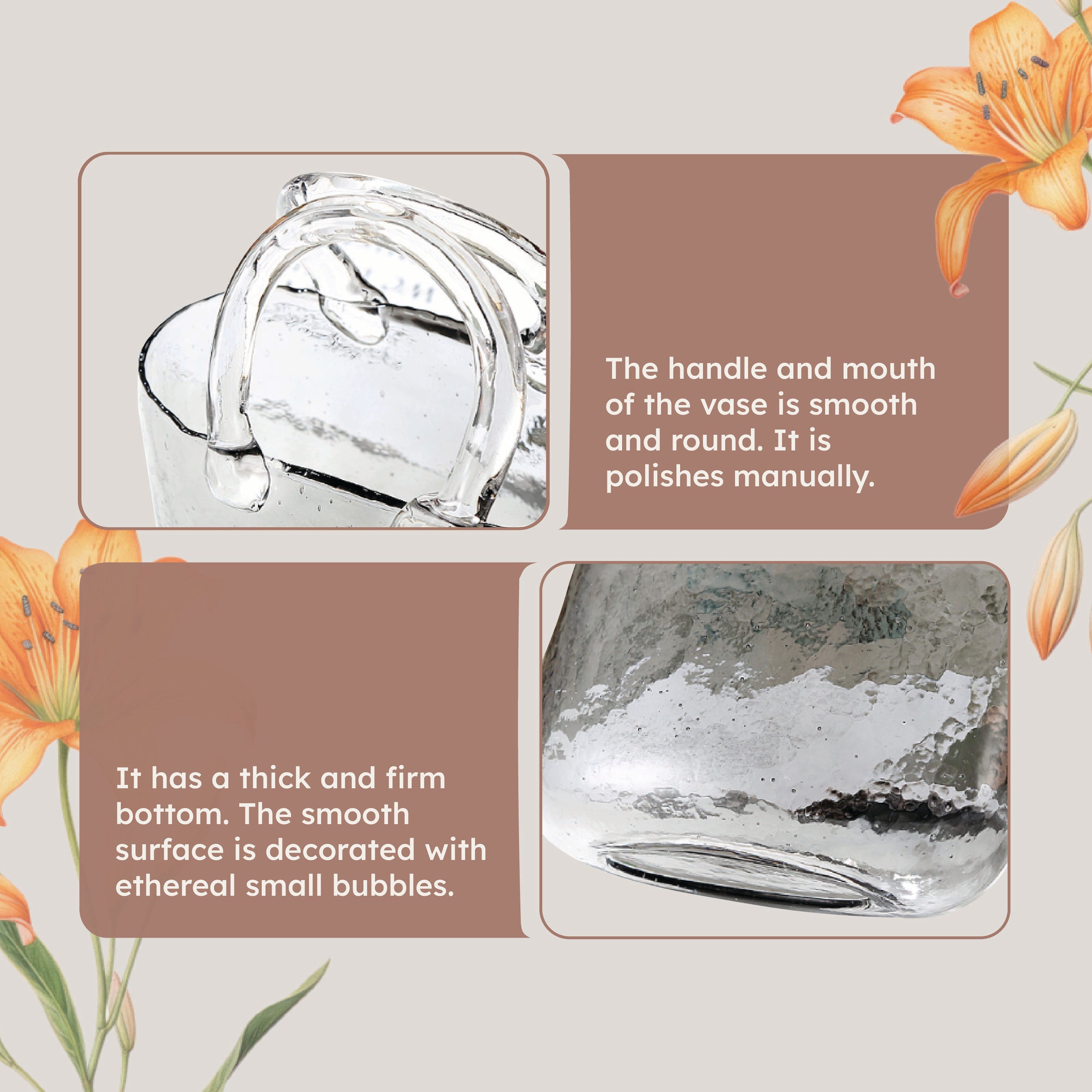 Homero Transparent Hand Blown Glass Vase with Elegant Purse Design