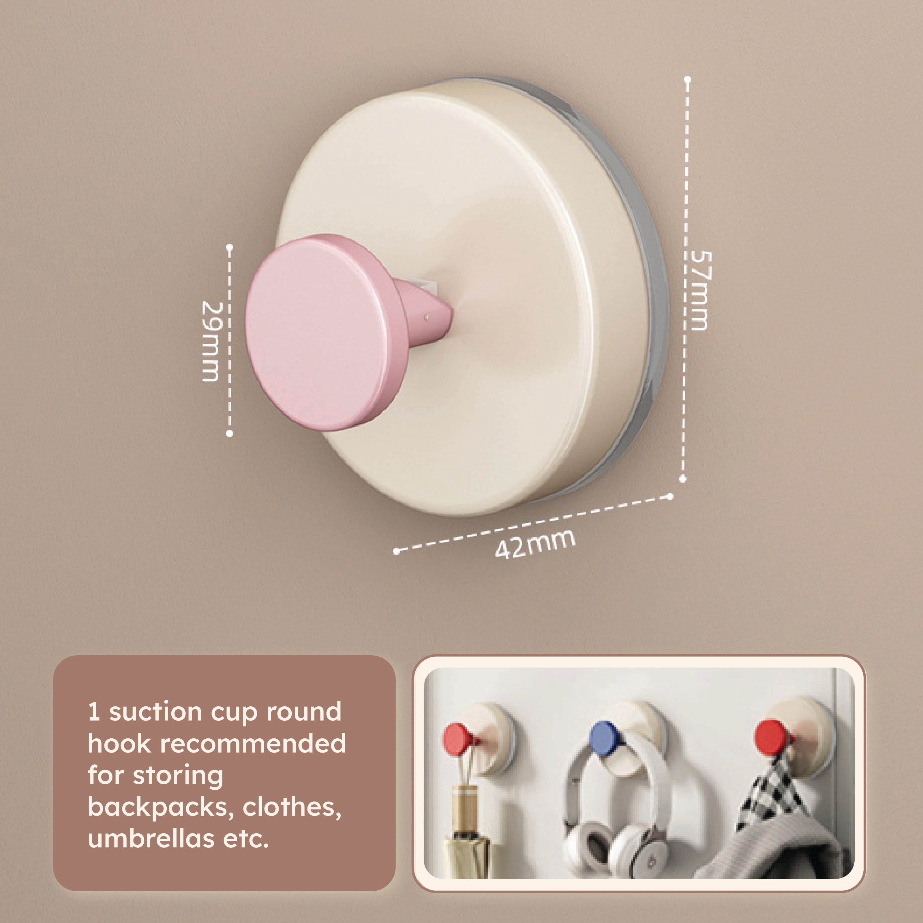 Homero Strong Grip Adhesive-Free Multicolor Suction Hook Cup