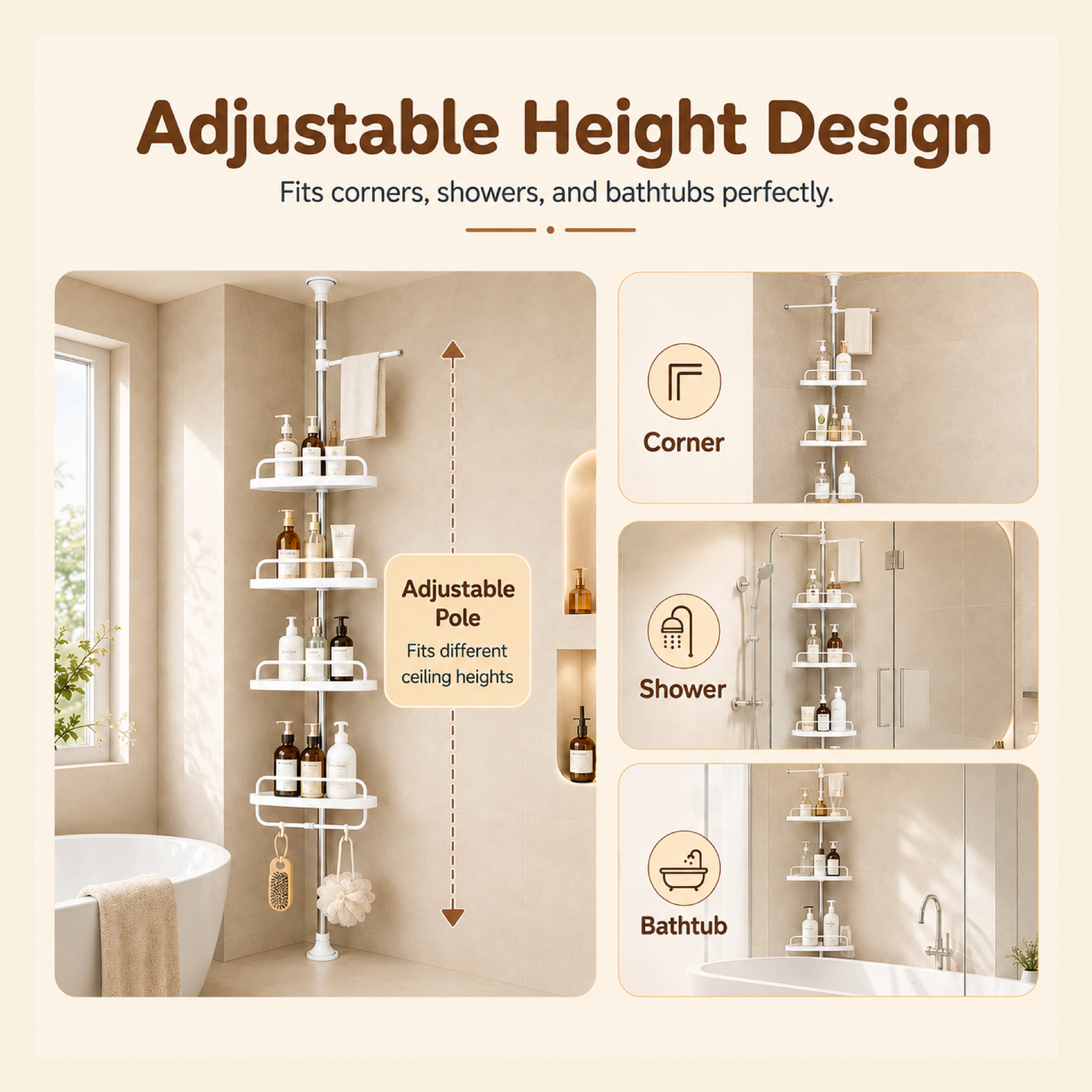 HOMERO Multipurpose Bathroom Rack with Hooks and Towel Bar - 4 Tier