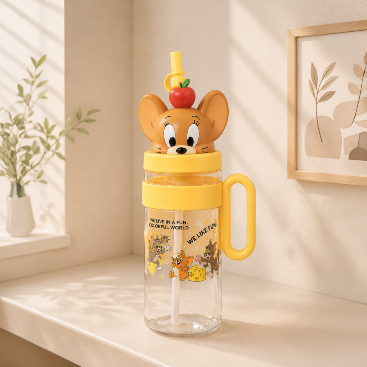 Homero Cute Cartoon Kids Water Bottle with Straw - 1060ml Capacity