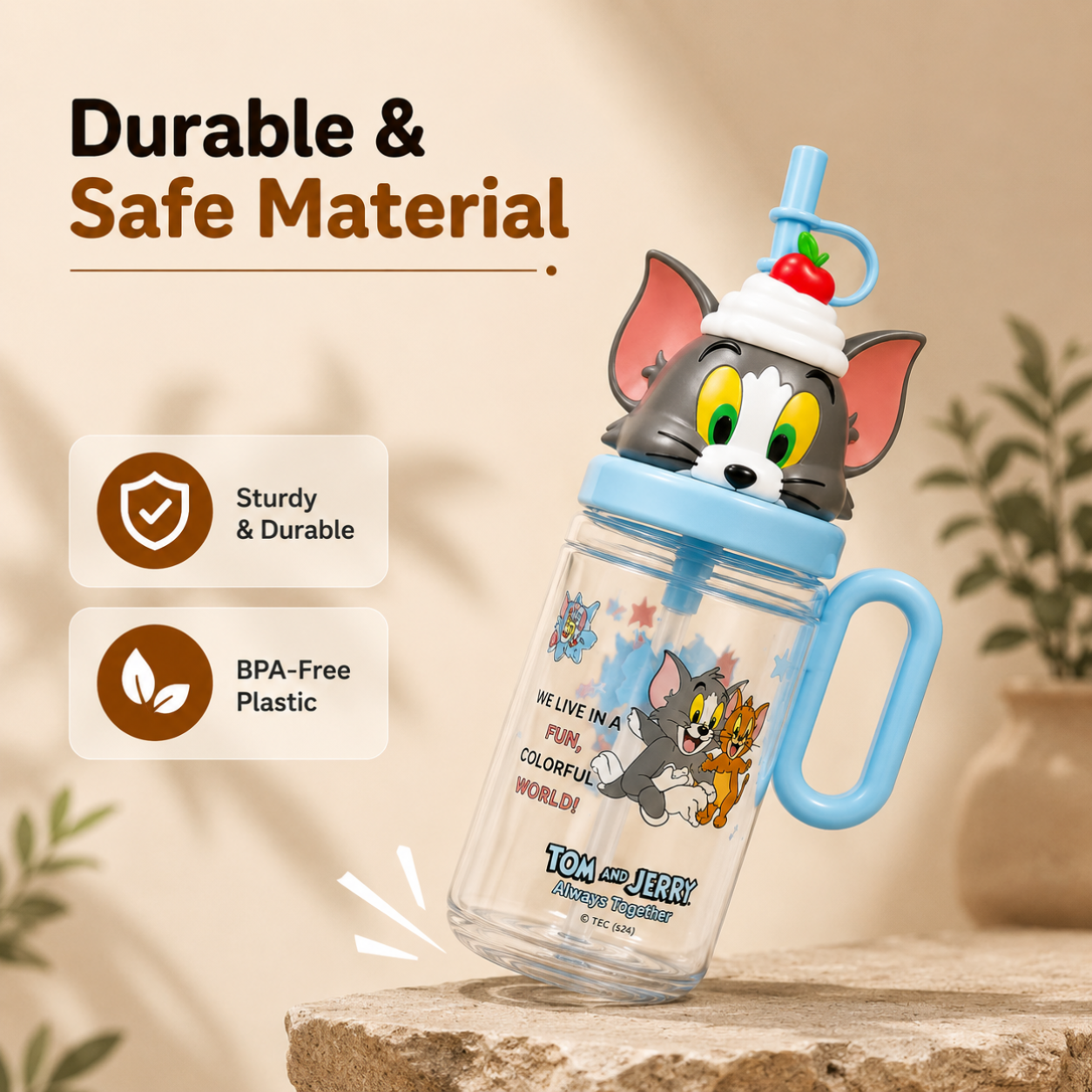 Homero Cute Cartoon Kids Water Bottle with Straw - 1060ml Capacity