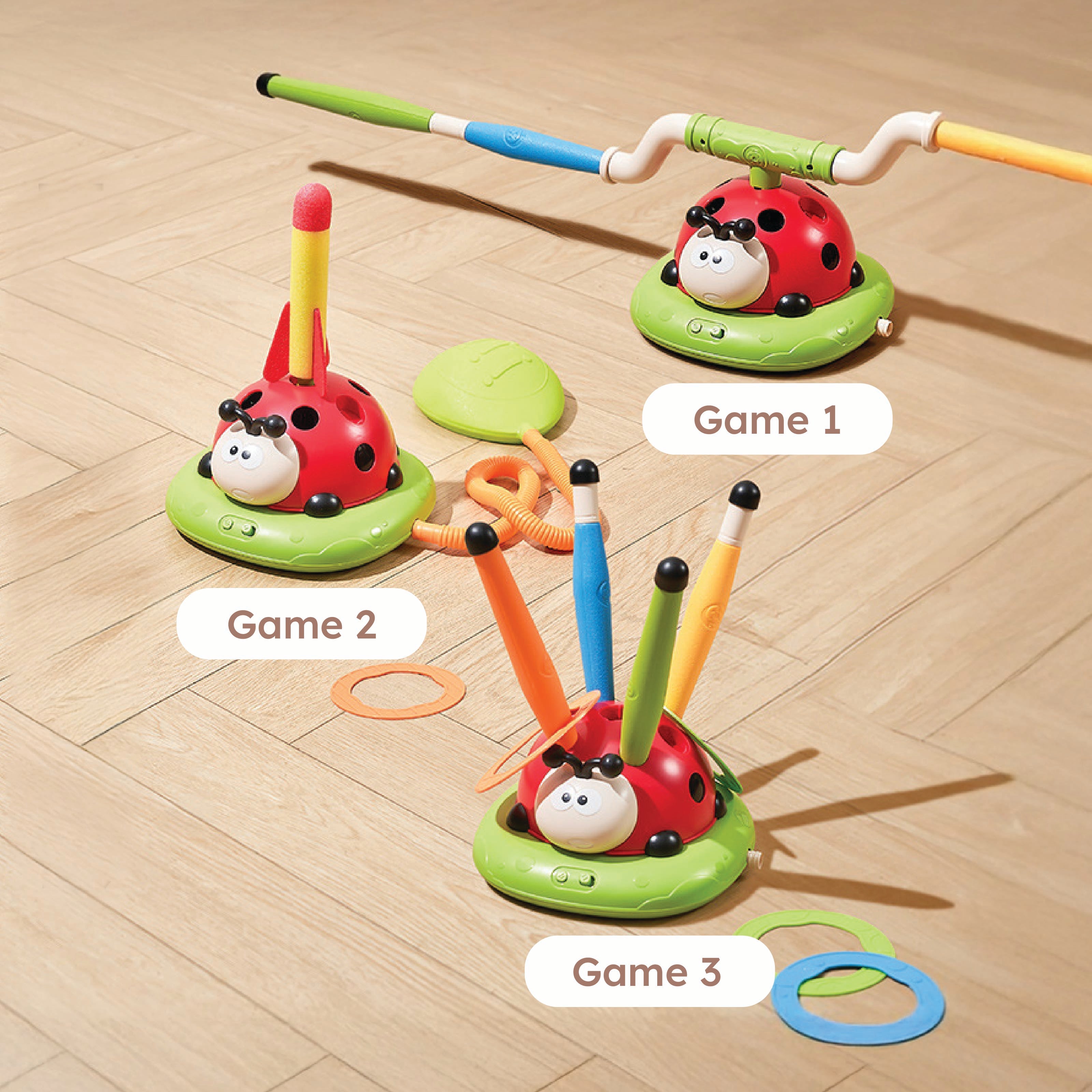 Homero 3 in 1 Musical Jump/Toss Ring/Rocket Launcher Toy for Kids