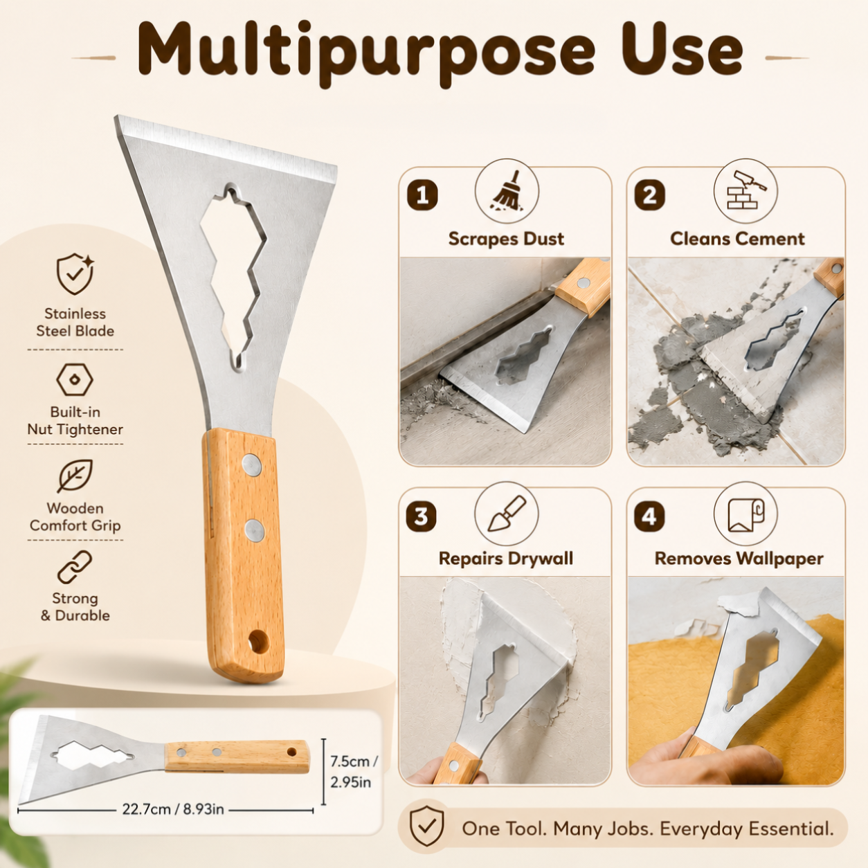 Multifunction Stainless Steel Scraper cum Nut Tightener