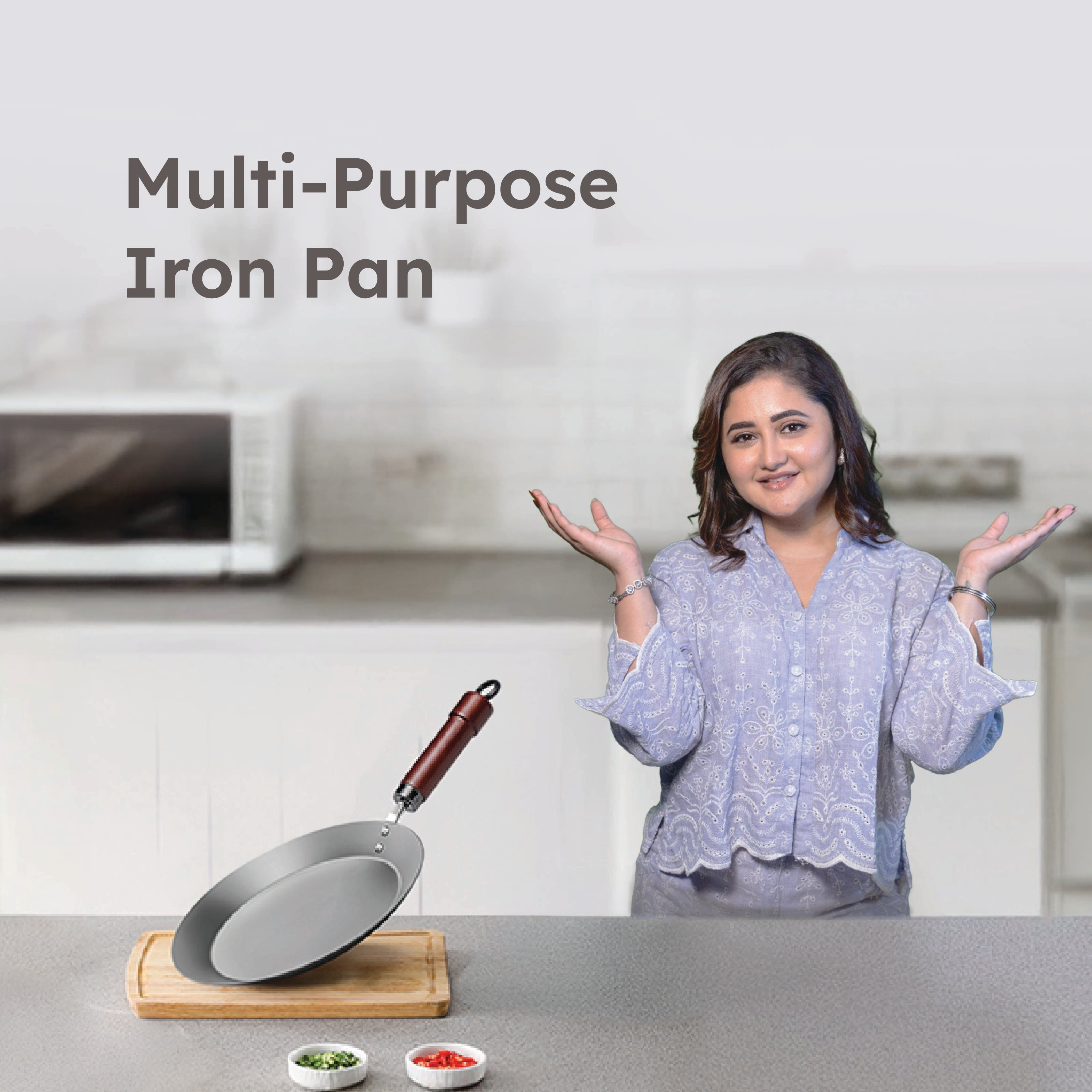 Homero High Purity Iron Multi-Purpose Pan Flat Open Design 26CM Diameter