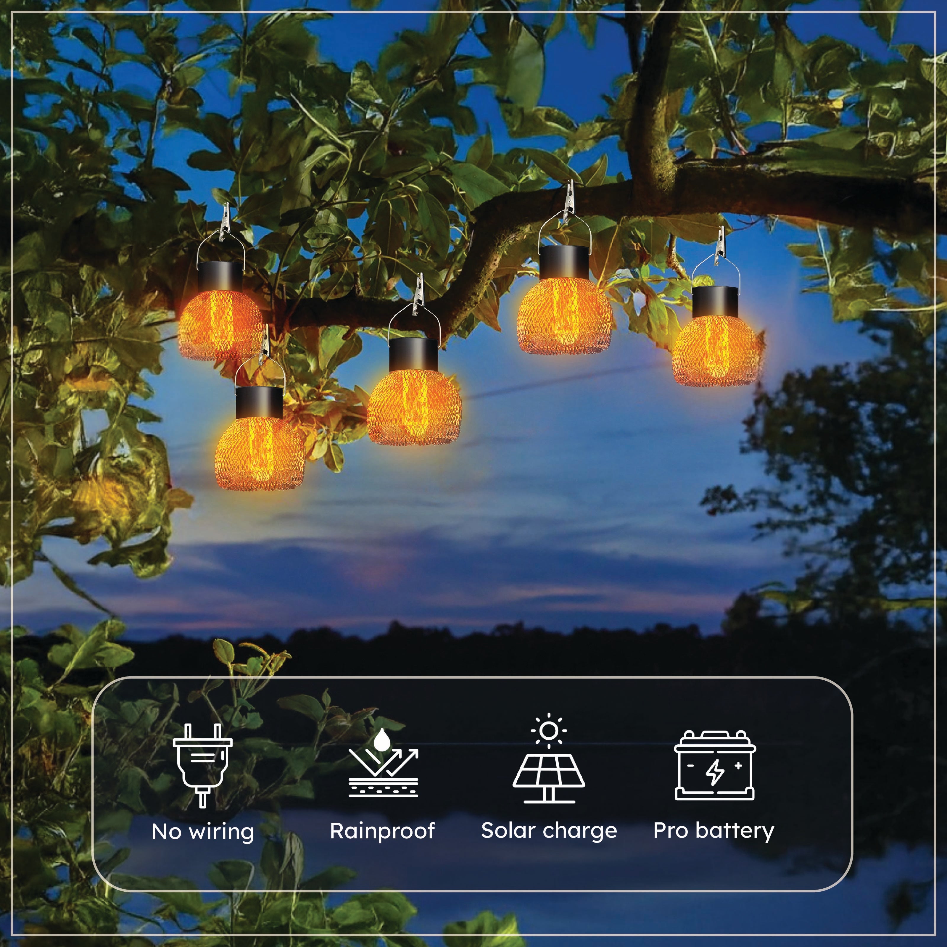 Homero Intelligent Light Control Solar Hanging Lantern Light – IP67 Waterproof