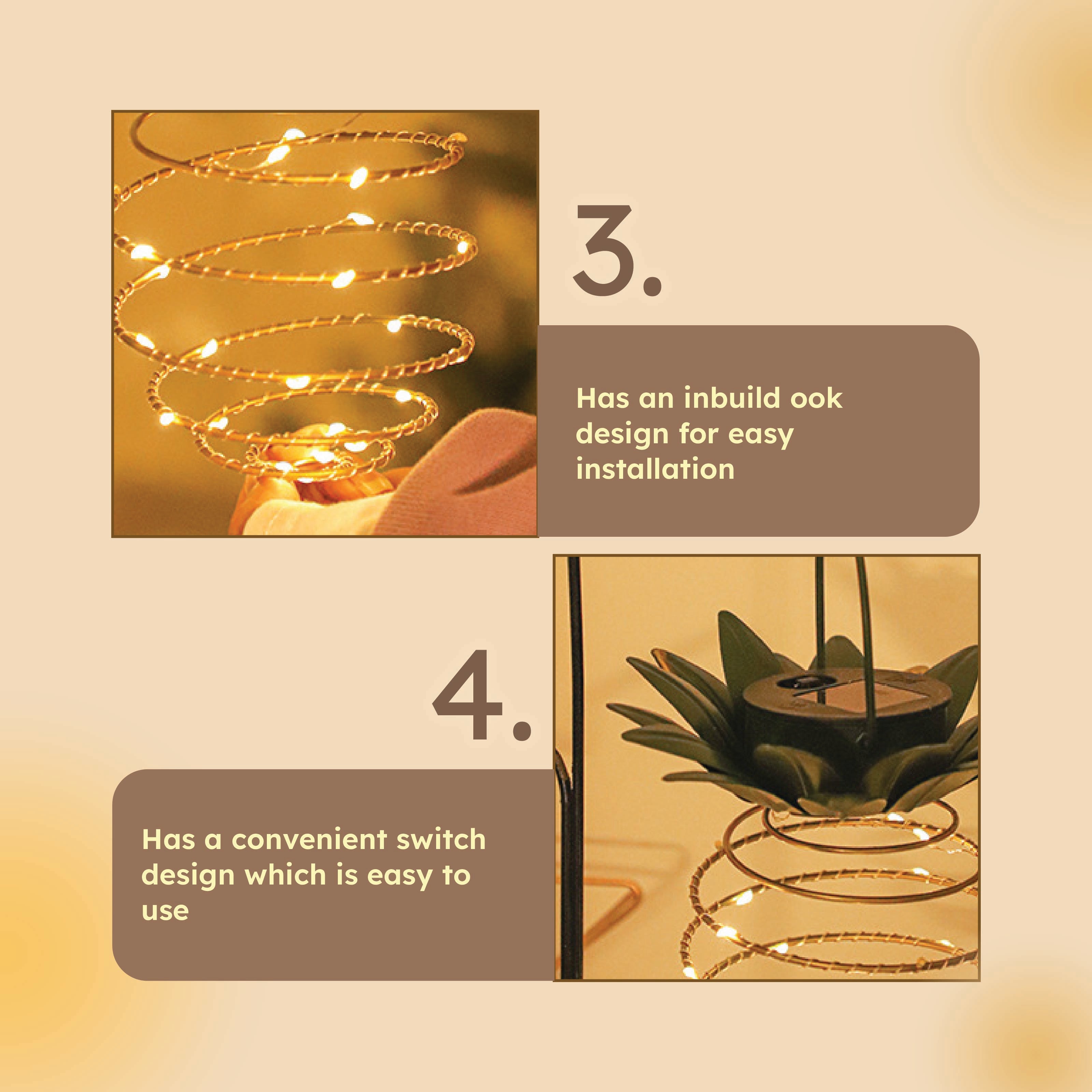 Homero Solar Pineapple Hanging Light – 60 LED Iron Body