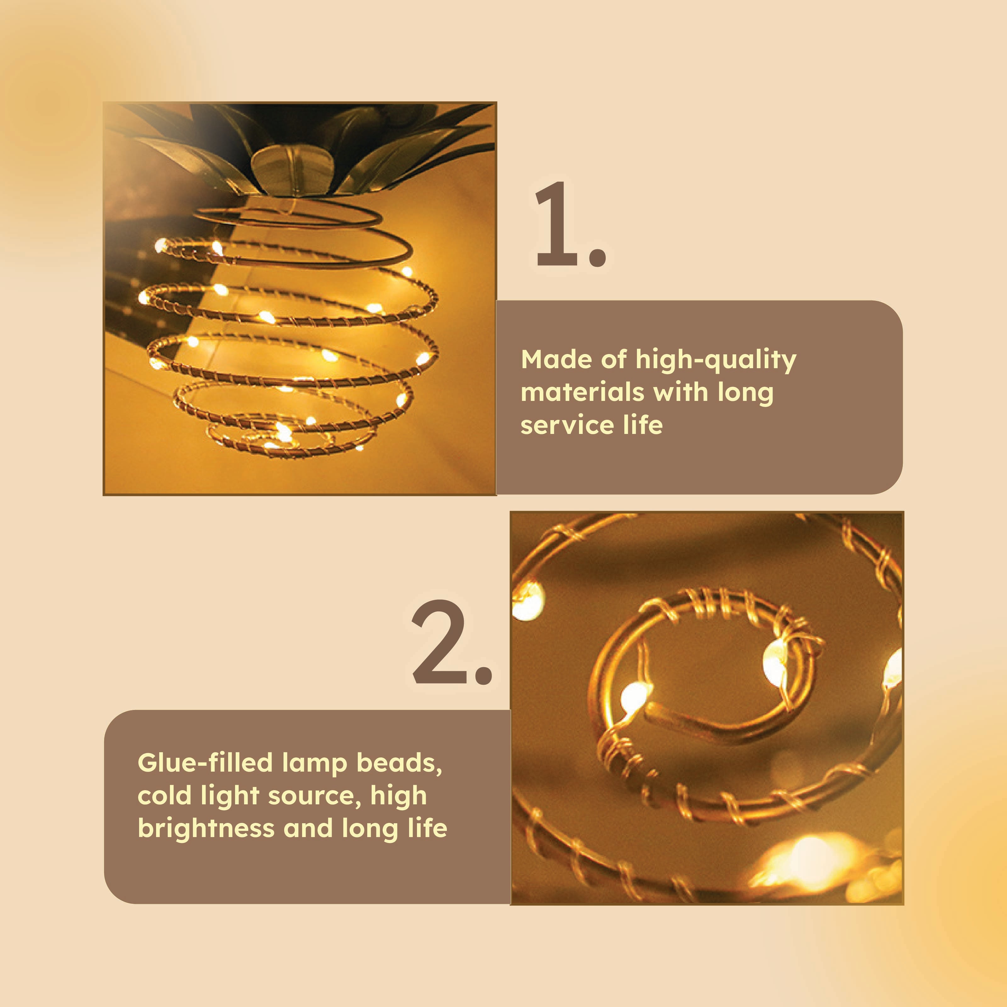 Homero Solar Pineapple Hanging Light – 60 LED Iron Body