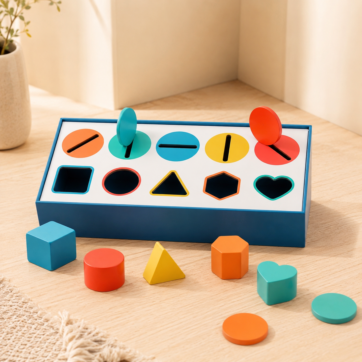 HOMERO Montessori Color Shape Classification Wooden Build Box Toy 10 Hole Set