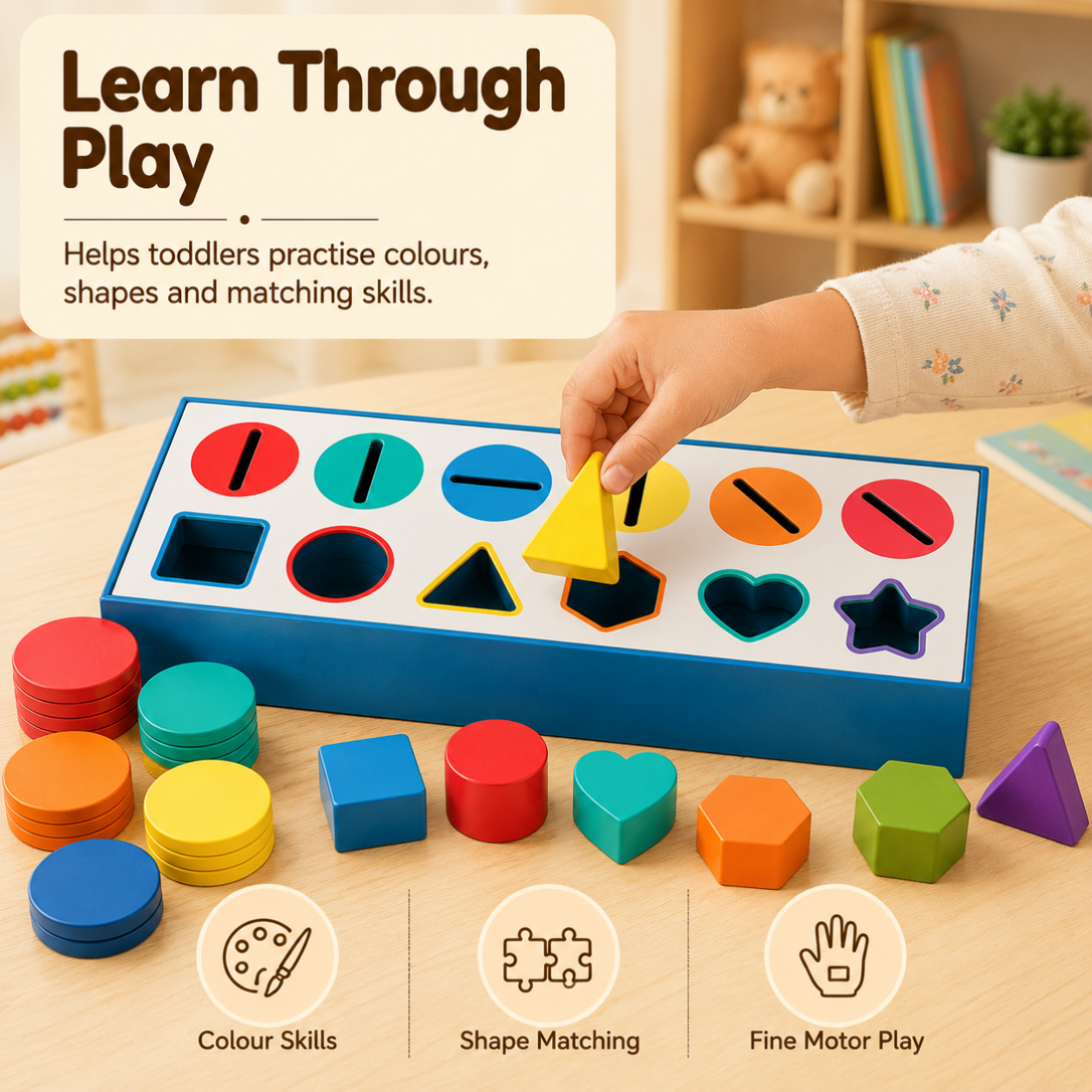 HOMERO Montessori Color Shape Classification Wooden Build Box Toy 10 Hole Set