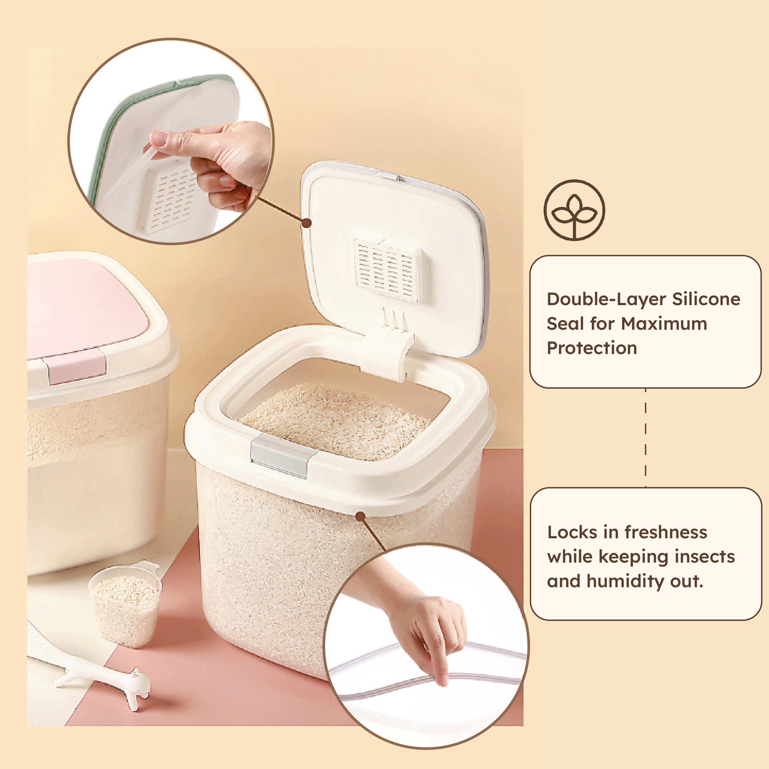 HOMERO Airtight Modern Translucent Grain Storage Container 10KG