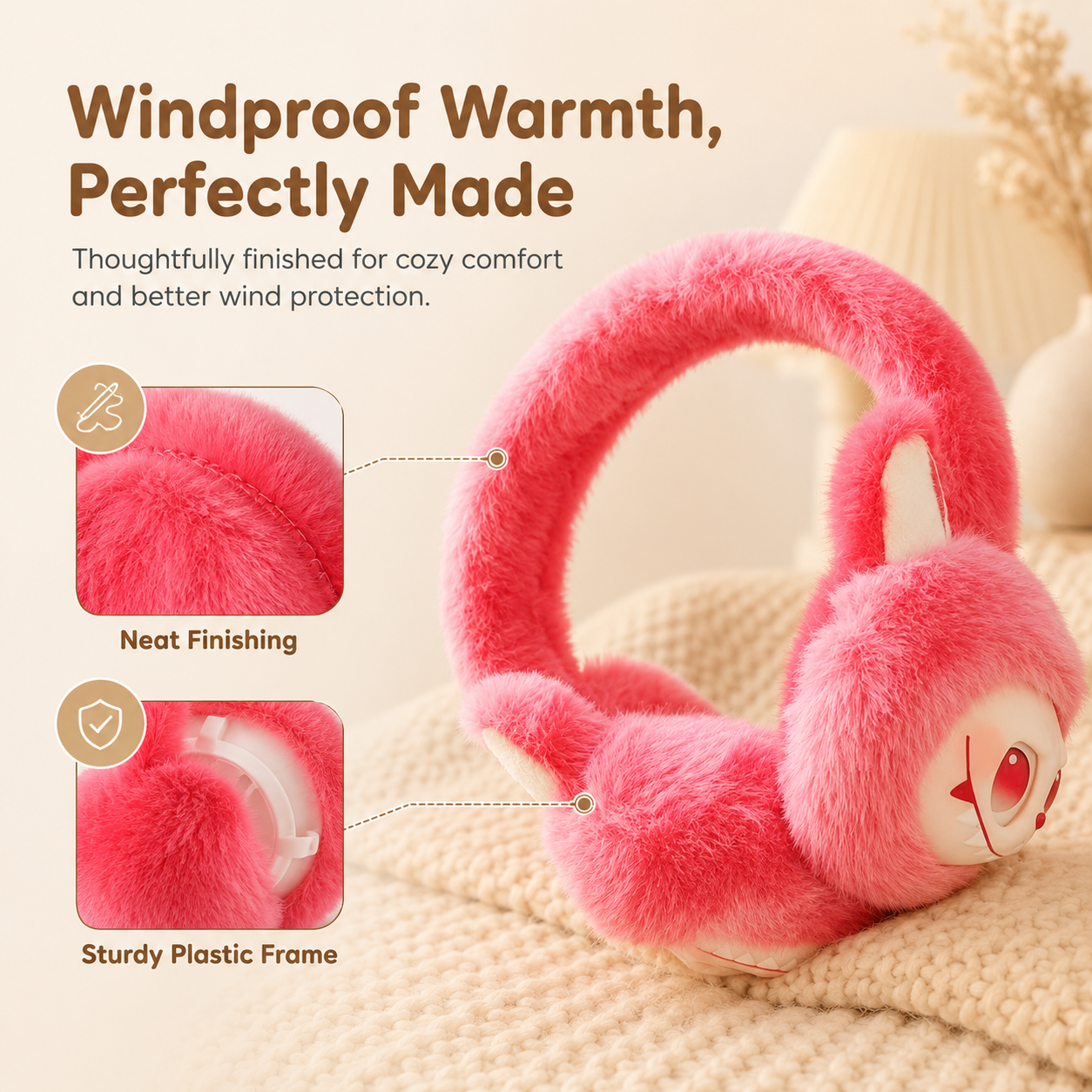 Cute Cartoon Labubu Soft Plush Earmuffs