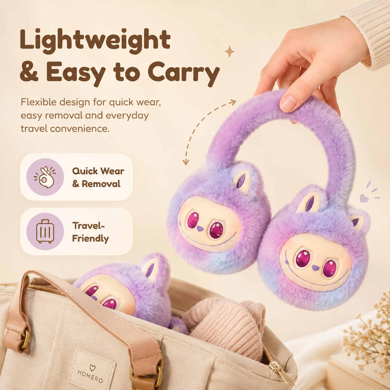 Cute Cartoon Labubu Soft Plush Earmuffs