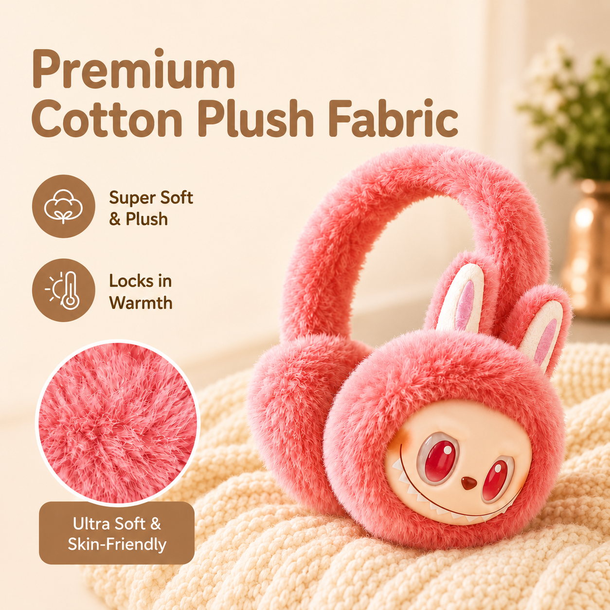 Cute Cartoon Labubu Soft Plush Earmuffs