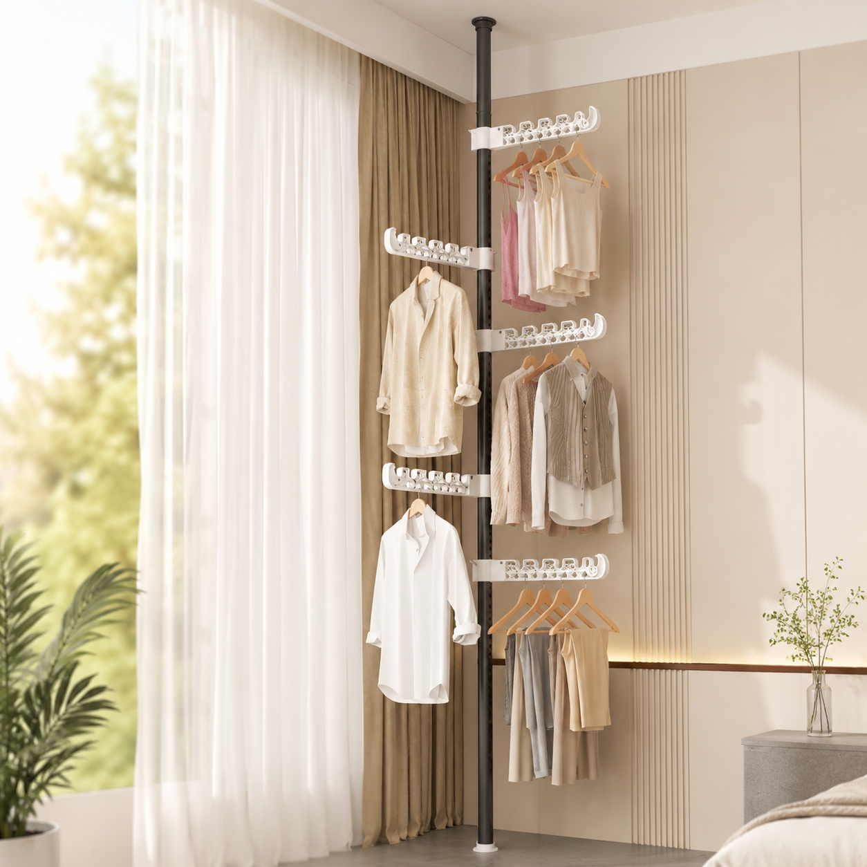 Homero Multi-Wing Heavy-Duty Telescopic Clothes Rack - Matte Black 3.1 Meter