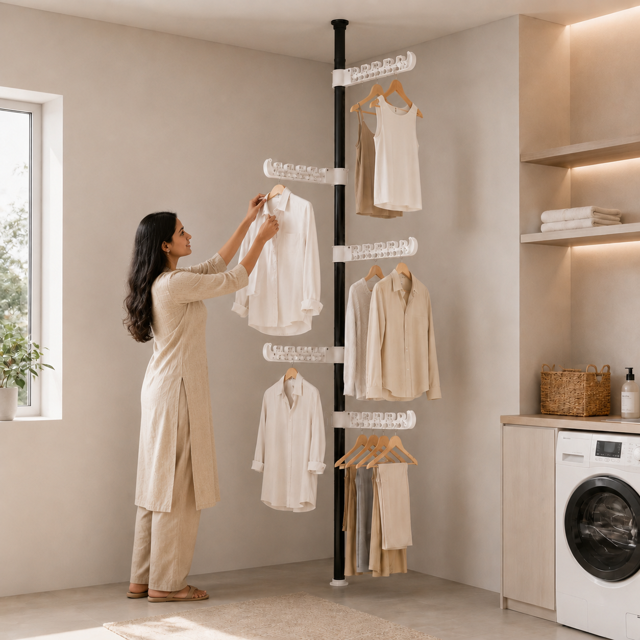 Homero Multi-Wing Heavy-Duty Telescopic Clothes Rack - Matte Black 3.1 Meter