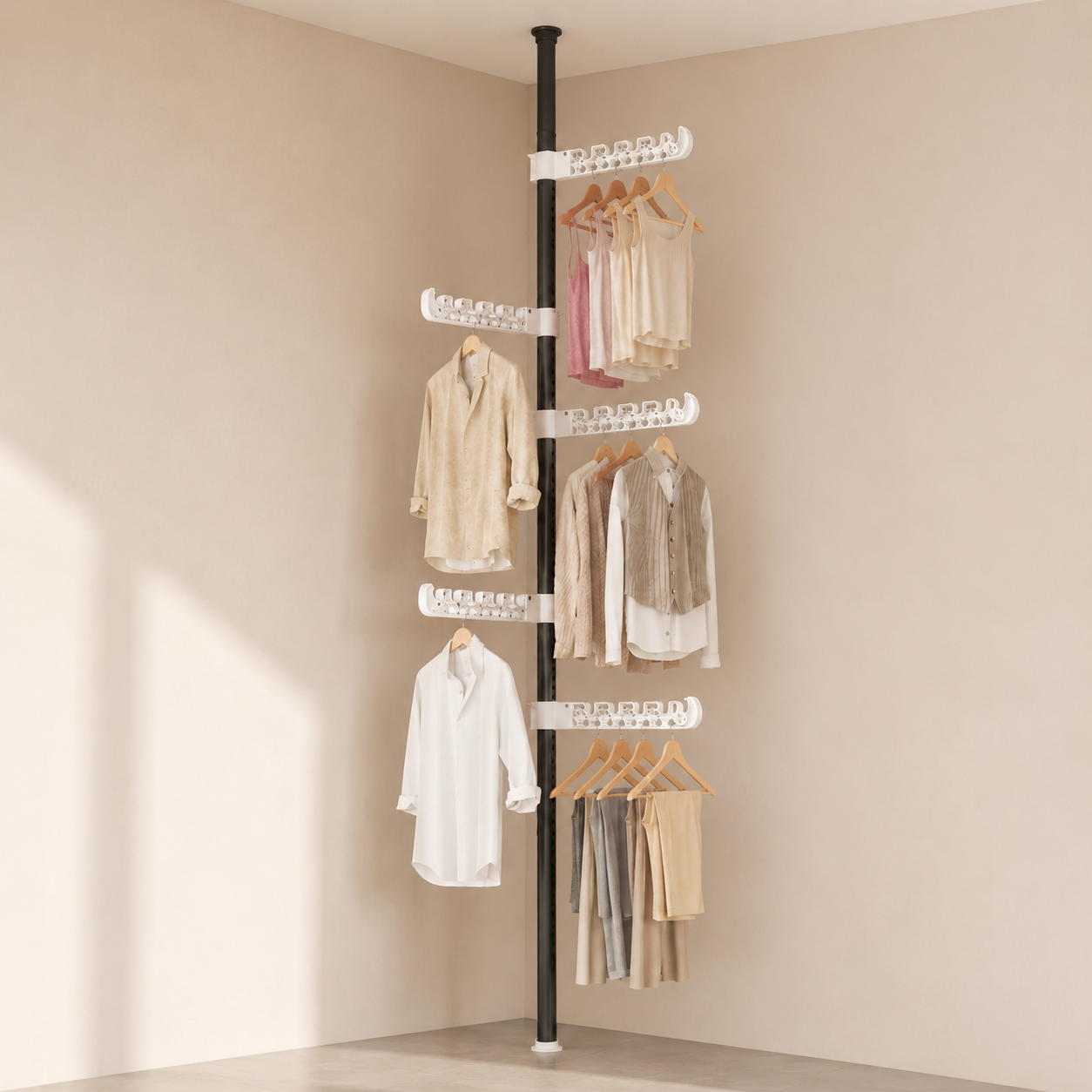 Homero Multi-Wing Heavy-Duty Telescopic Clothes Rack - Matte Black 3.1 Meter