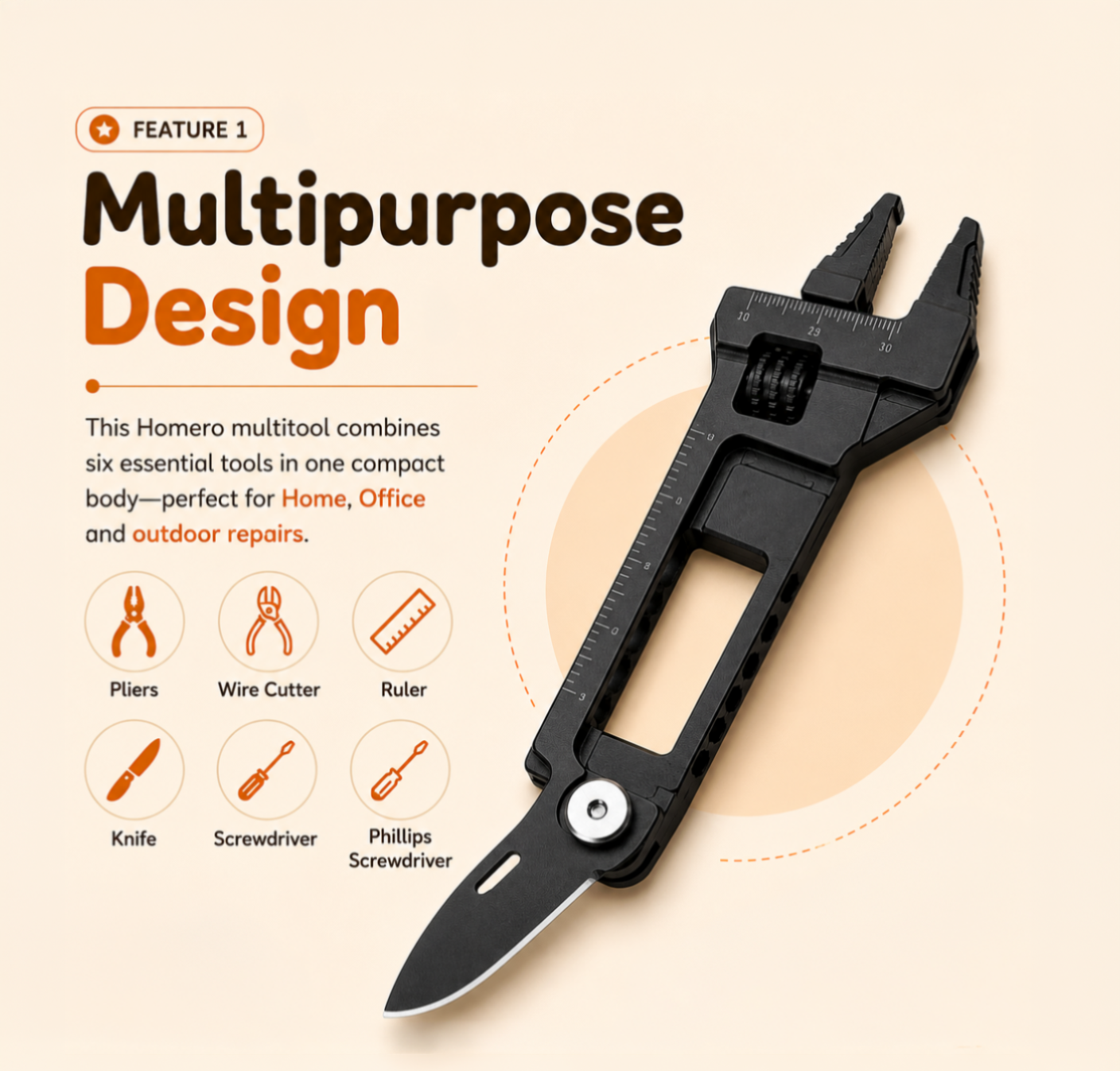 Homero 6 in 1 Multitool Stainless Steel Wrench