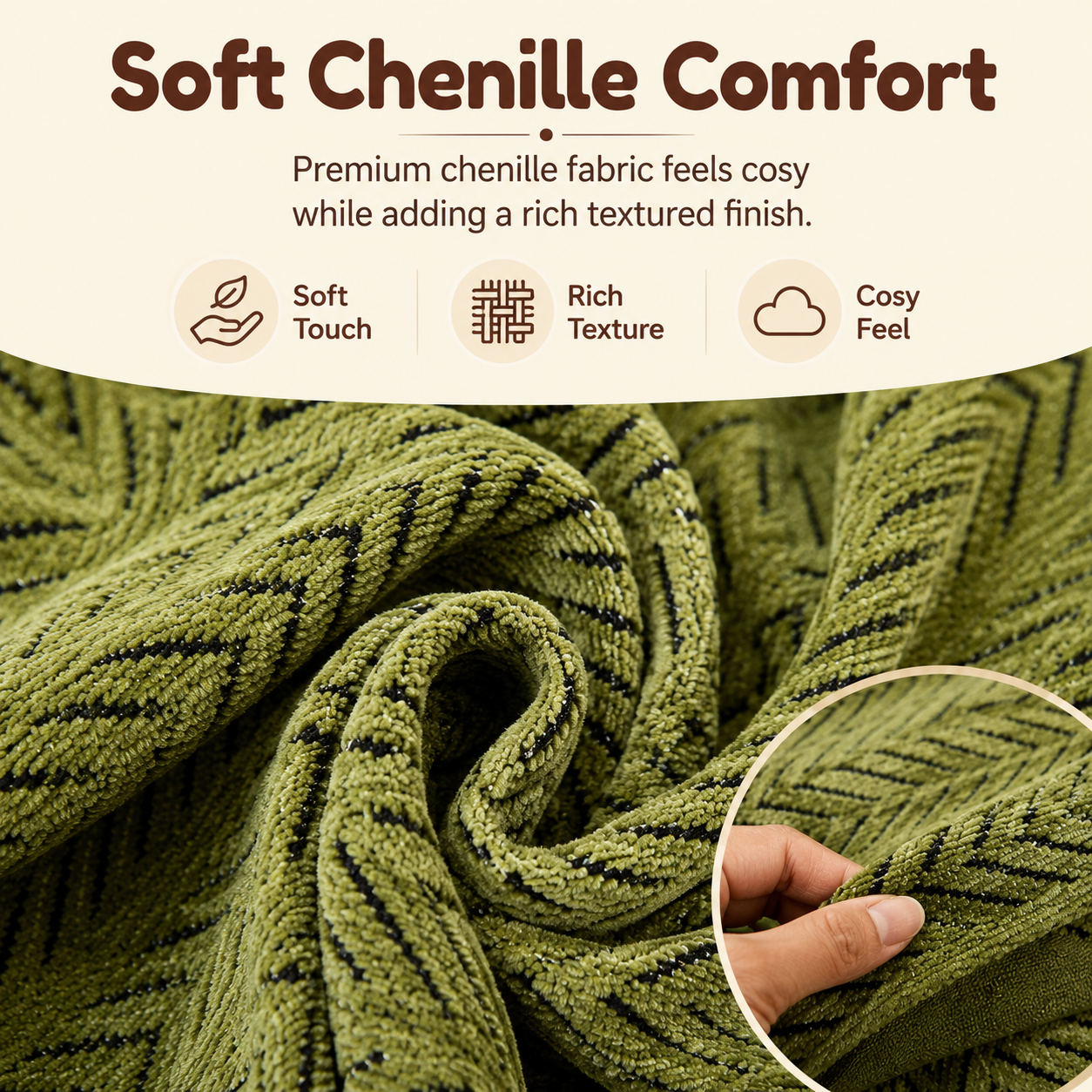 Reversible Elegant Chenille Fabric Wrinkle-Resistant Build Sofa Cover