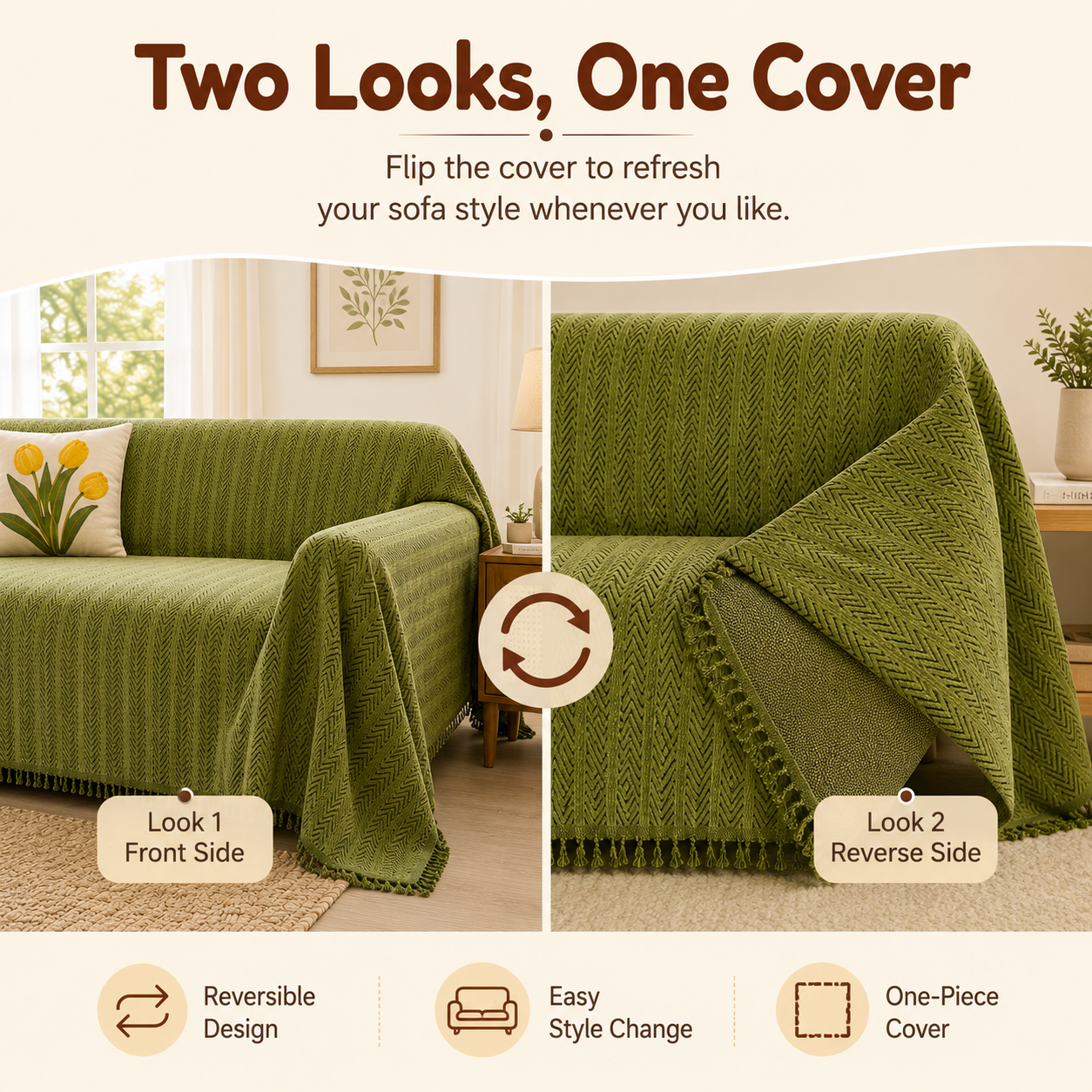Reversible Elegant Chenille Fabric Wrinkle-Resistant Build Sofa Cover
